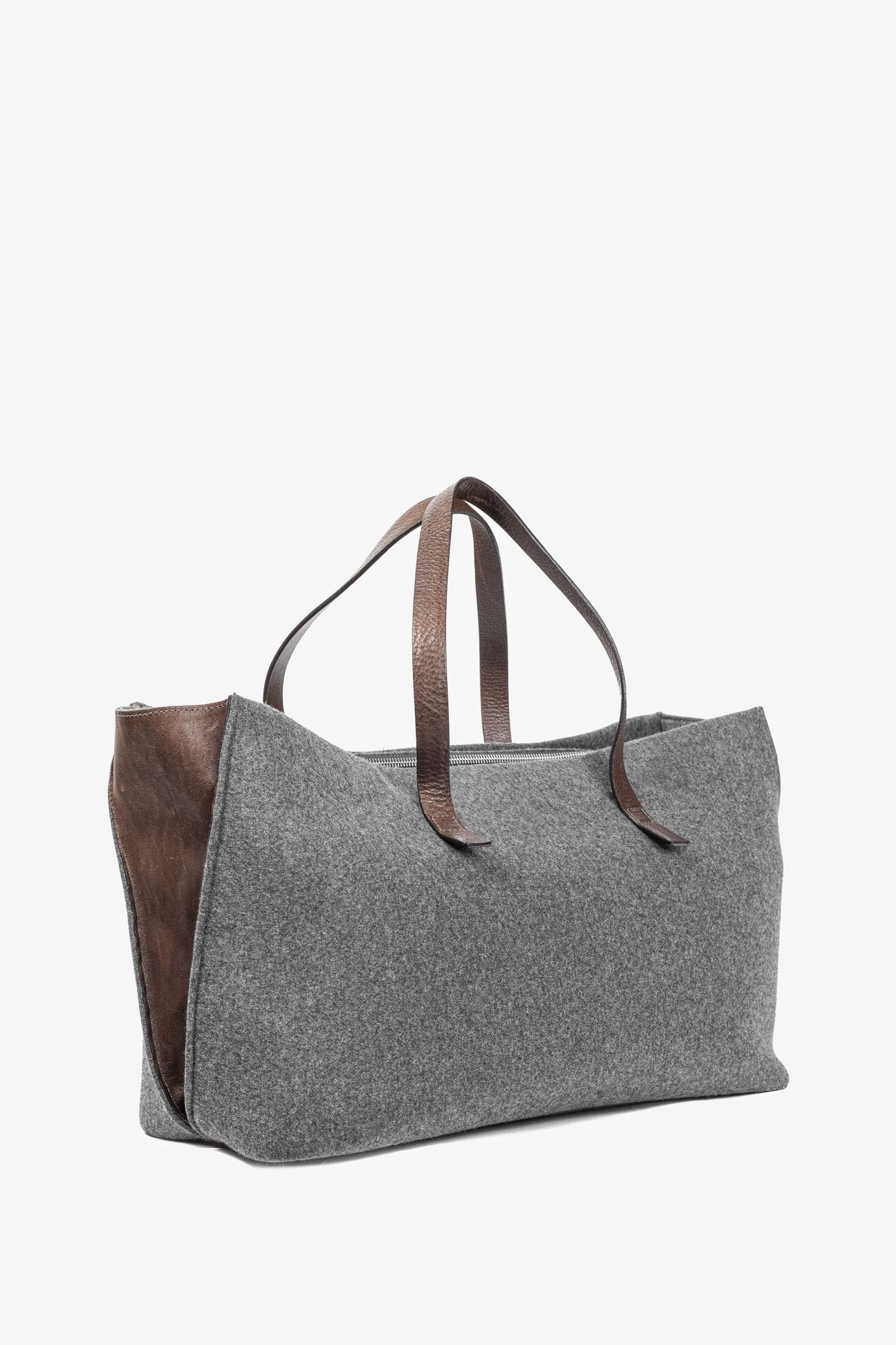 Brunello Cucinelli Brunello Cucinelli Grey Wool-Felt Leather-Trim Tote Size ONE SIZE - 2 Thumbnail