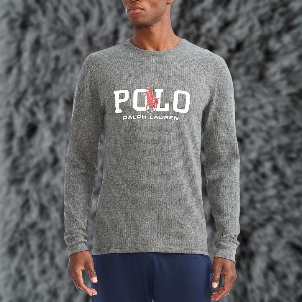 Polo Ralph Lauren Mens Shirt Big Pony Logo Thermal Waffle Knit Big Tall 1XT Grey