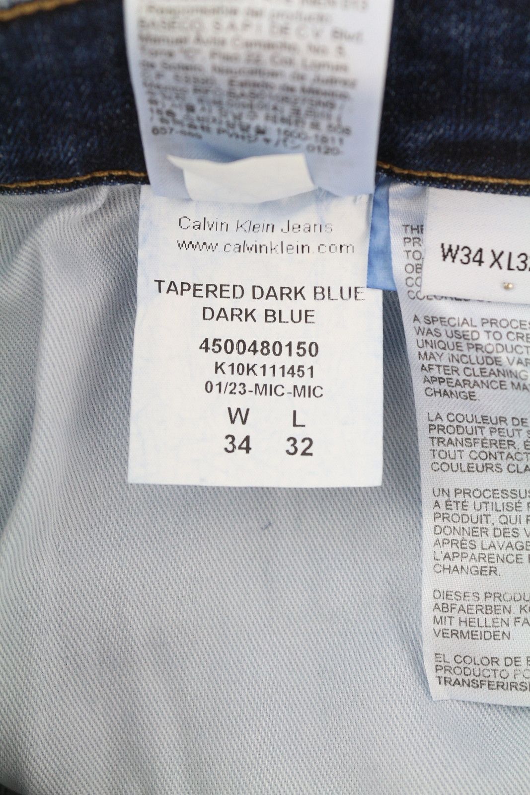 Calvin Klein W34/L32 Dark Blue Tapered Fit Zip Fly Logo Denim 85168 Size US 34 / EU 50 - 11 Thumbnail