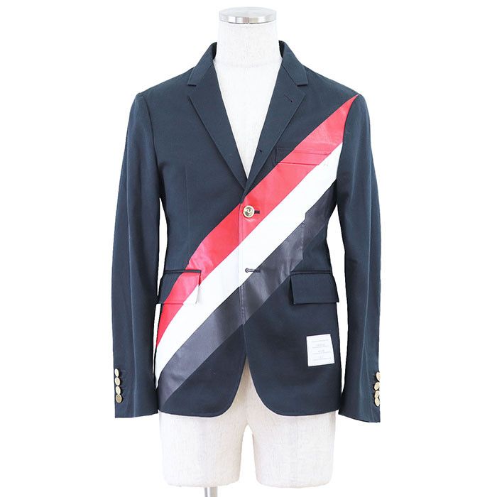 Thom Browne Thom Browne Thom Browne UNCONNSTRUCTED CLASSIC SB S-C W-PRINTED DIAGONAL STRIPE Heavy Cotton Twill Jacket Cotton Outerwear MJU437E-01804 DUTY FREE for USA Size ONE SIZE - 1 Thumbnail
