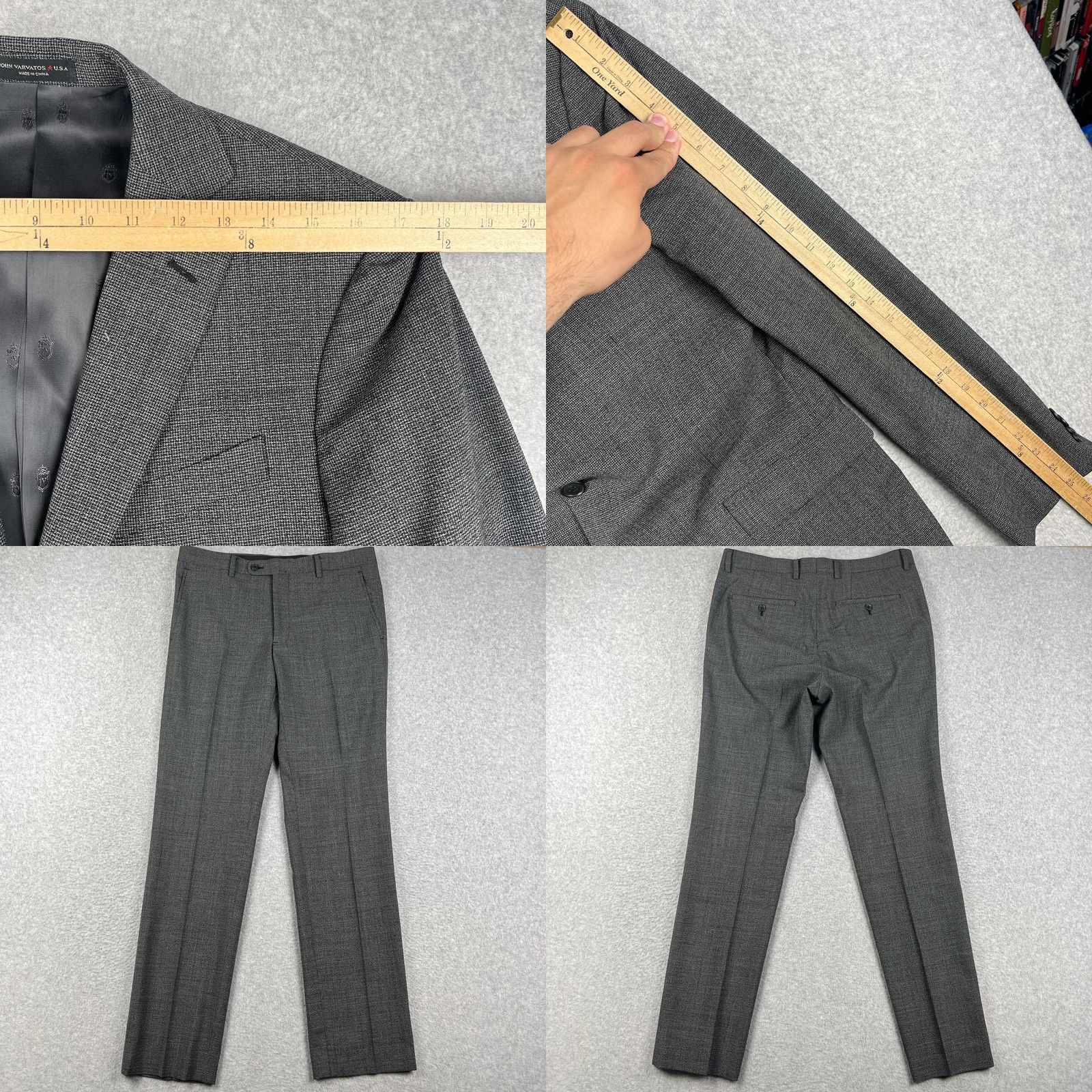 John Varvatos John Varvatos Suit Coat Blazer Pants Set 38R Mens 31x31 Grey Wool Size 38R - 8 Thumbnail