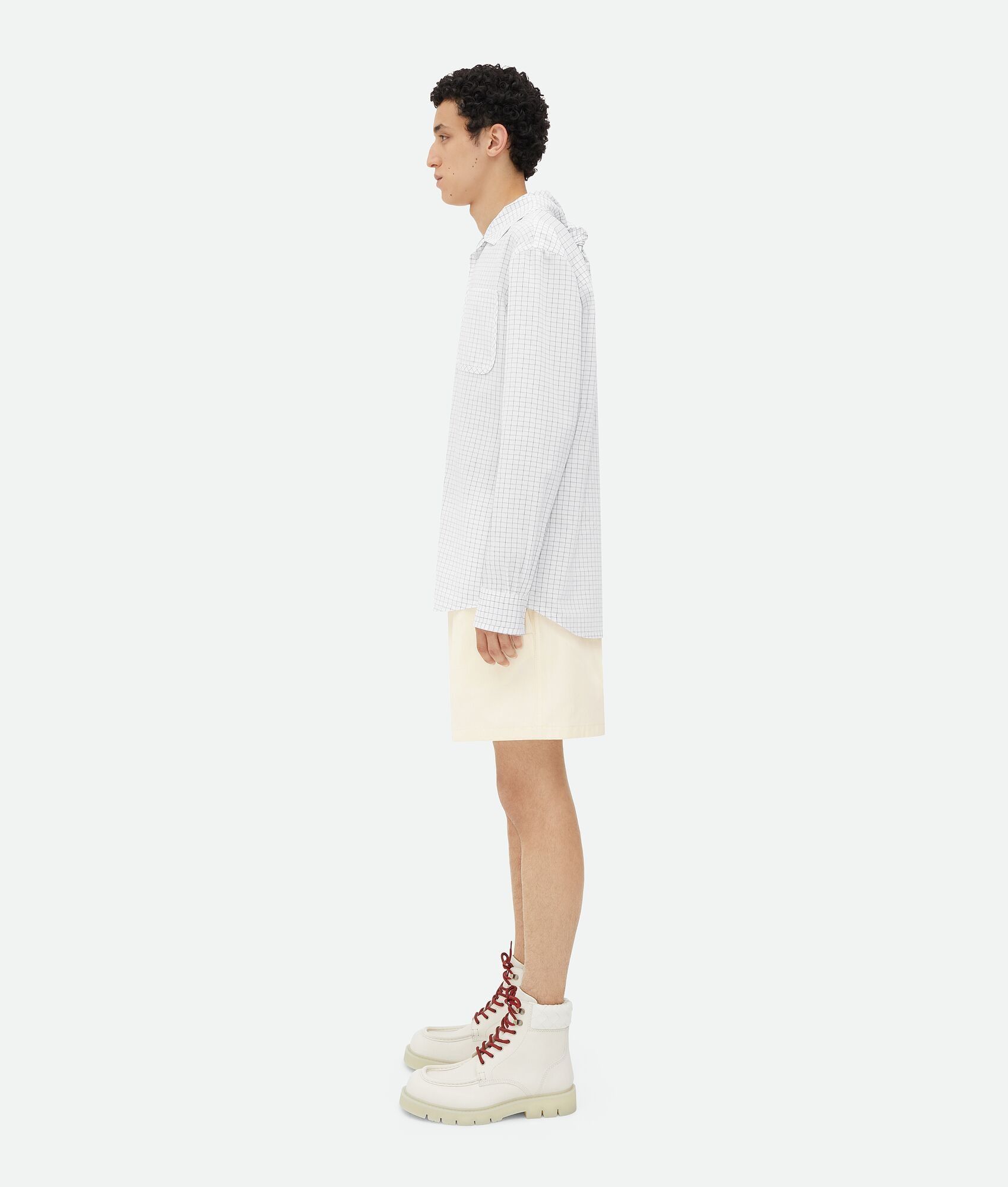 Bottega Veneta o1lf3ng11025 Crisp Cotton Silk Check Bandana Shirt in White Size US S / EU 44-46 / 1 - 2 Thumbnail
