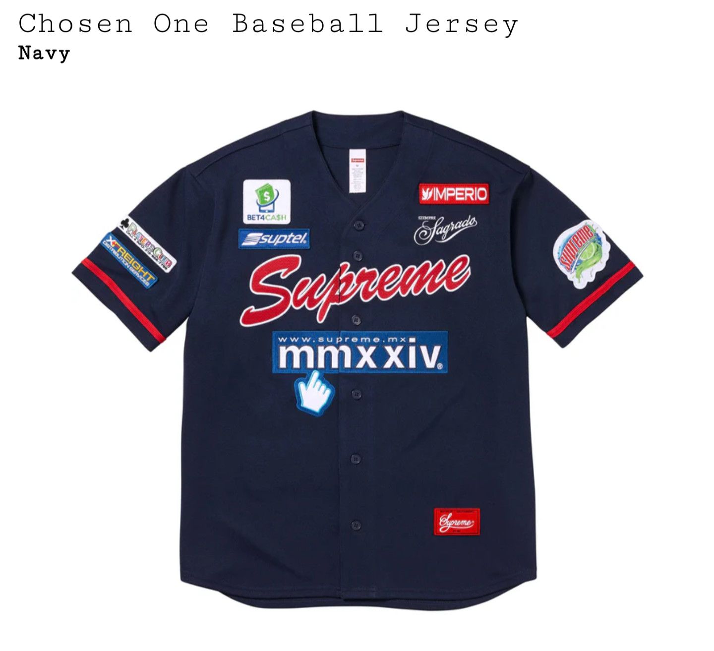 image of Supreme Chosen One Baseball Jersey in Navy, Men's (Size XL)