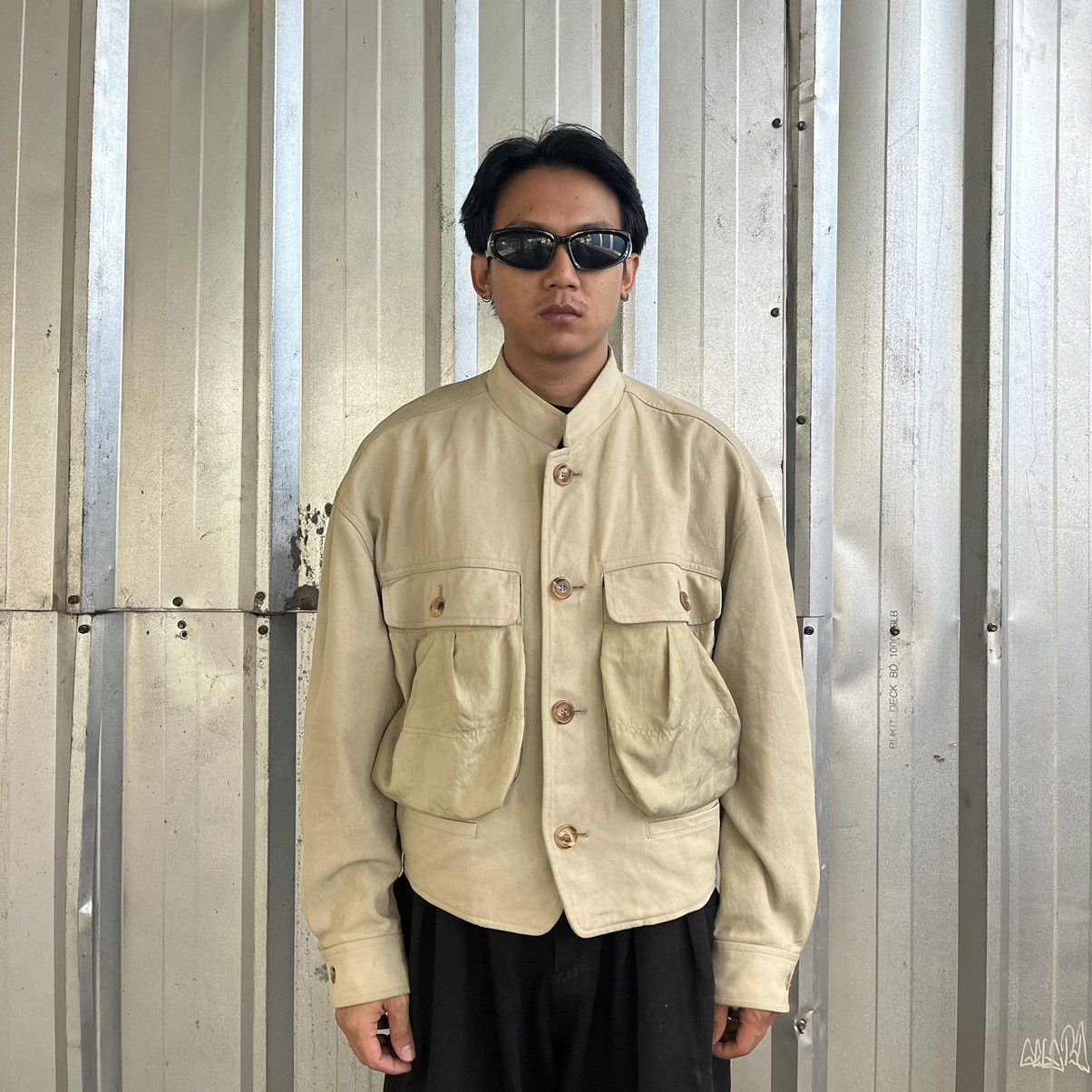 image of 1990S Vintage Issey Miyake Beige Big Pocket Boxy Jacket, Men's (Size Medium)