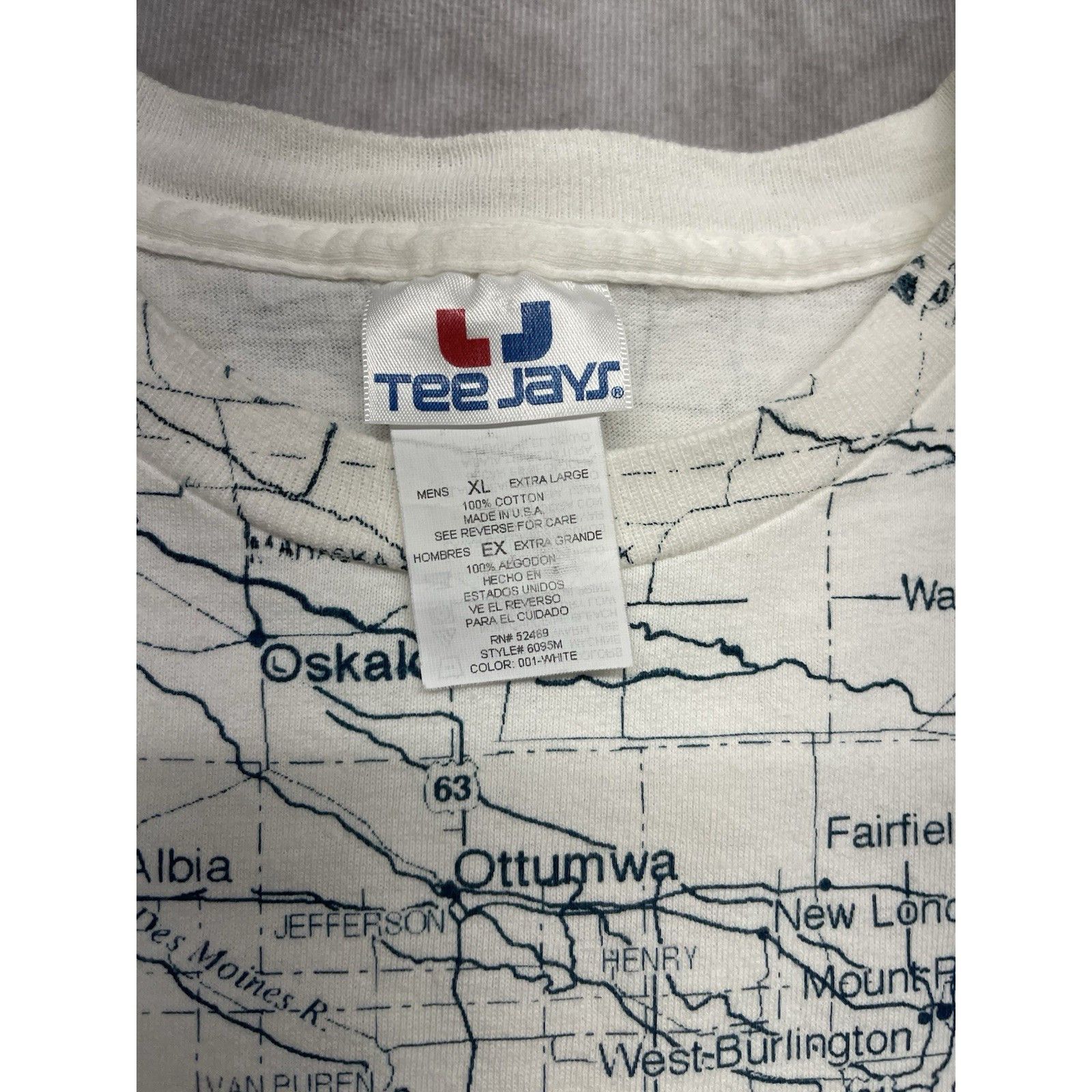 TEE JAYS VTG 90s Tee Jays Missouri USA Map T-Shirt AOP XL White KC St Size US XL / EU 56 / 4 - 5 Thumbnail