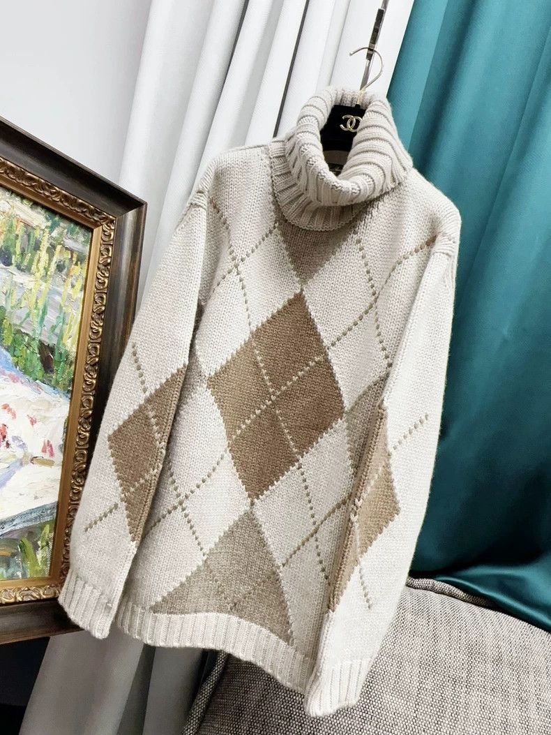 Loro Piana LORO PIANA Carce color diamond pattern high collar long sl Size L / US 10 / IT 46 - 1 Thumbnail