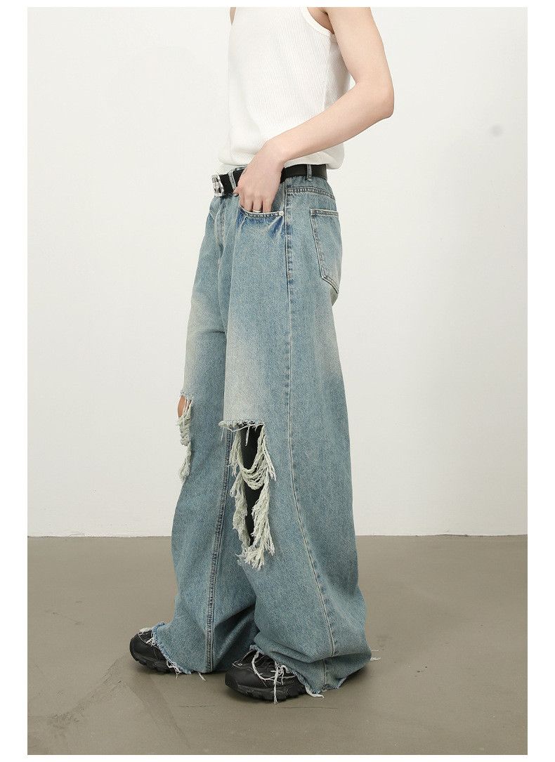 Japanese Brand × Jean High street distressed tassel loose versatile ripped jeans Size US 32 / EU 48 - 5 Thumbnail