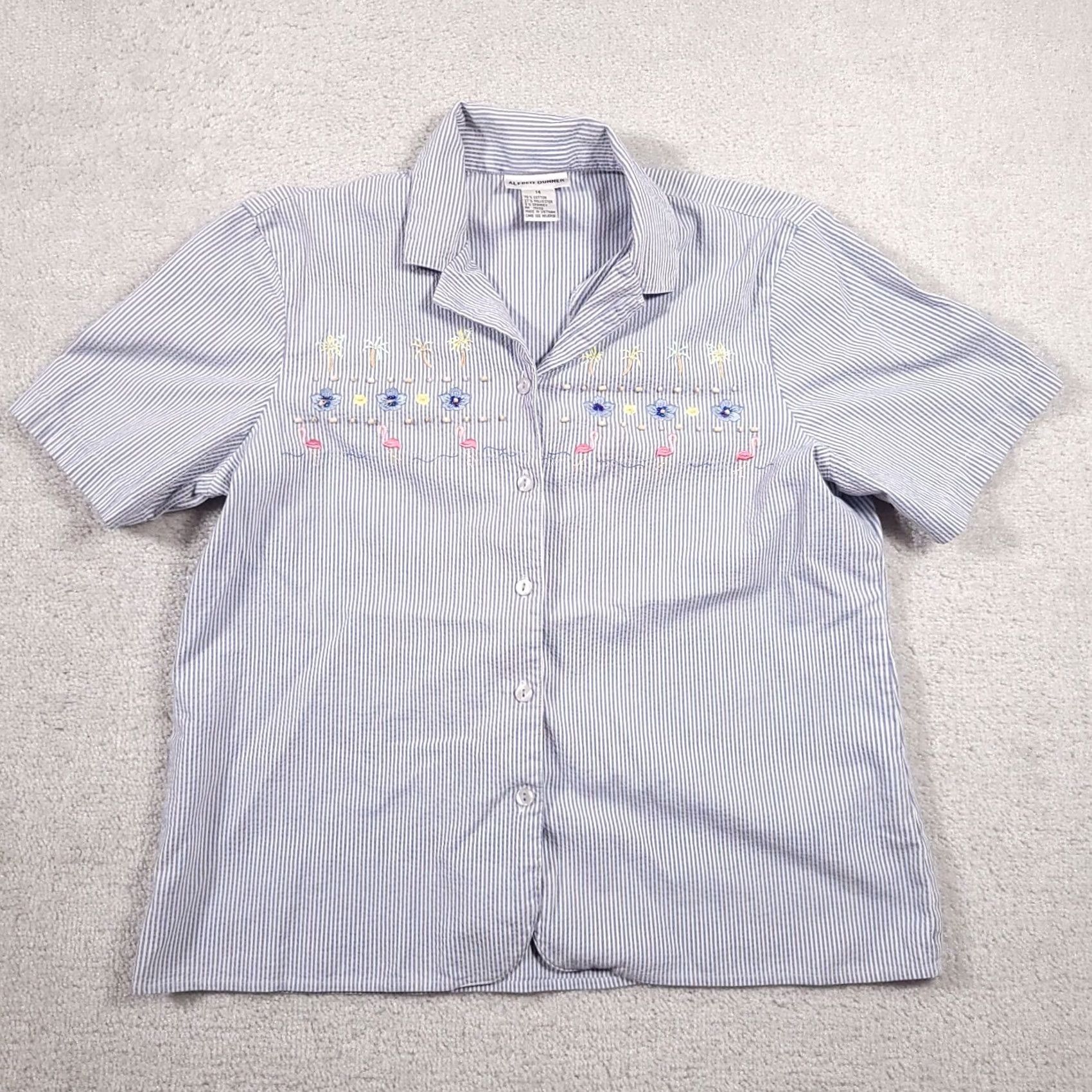 Vintage VINTAGE Alfred Dunner Shirt Short Sleeve Button Up Women's 14 Blue Stripe Beaded Beach Size XL / US 12-14 / IT 48-50 - 2 Thumbnail