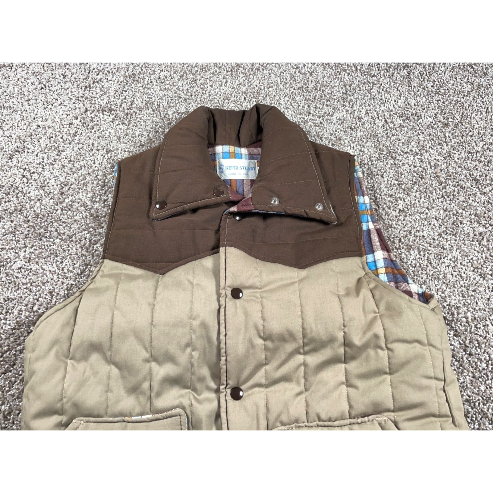 Vintage Vintage 80s Western Puffer Vest Shirt Mens Medium Beige Brown Flannel Lined USA Made Tag Size US M / EU 48-50 / 2 - 4 Thumbnail