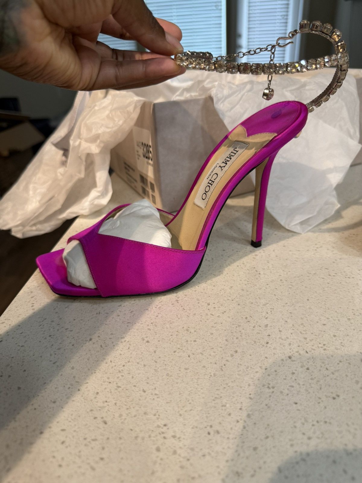 Jimmy Choo Saeda Suede Crystal Ankle-Strap Sandal Size US 9.5 / IT 39.5 - 4 Thumbnail