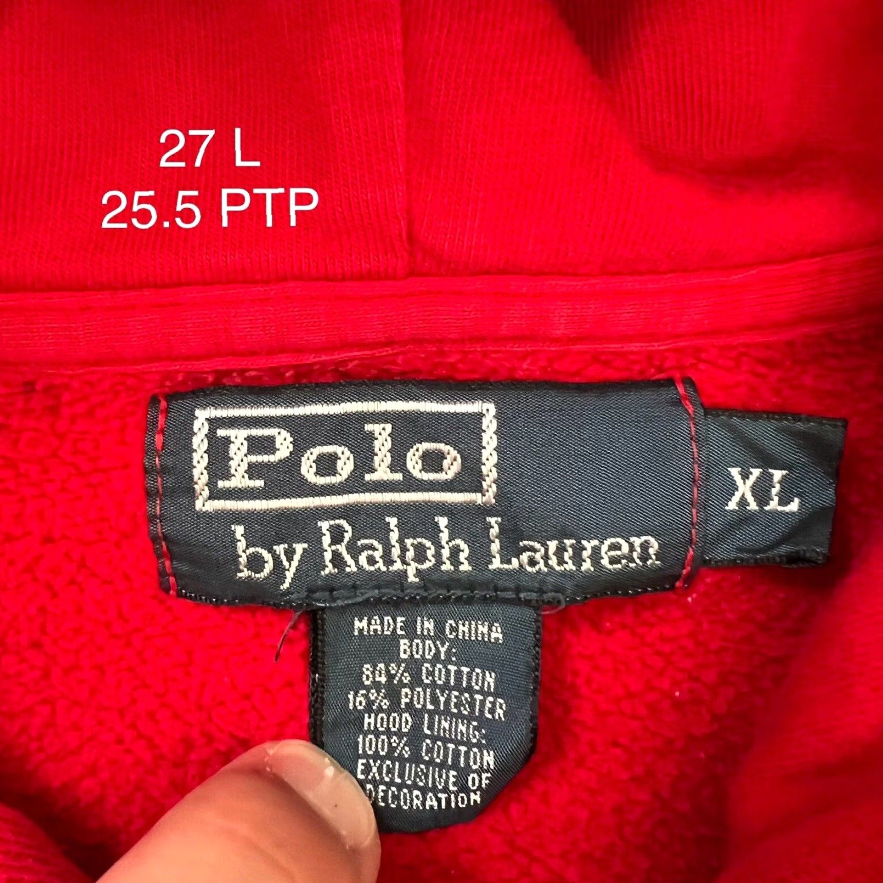 Polo Ralph Lauren VINTAGE Polo Ralph Lauren Hoodie XL Red 90s New York Streetwear RRL Mens Hoodie Size US XL / EU 56 / 4 - 6 Thumbnail