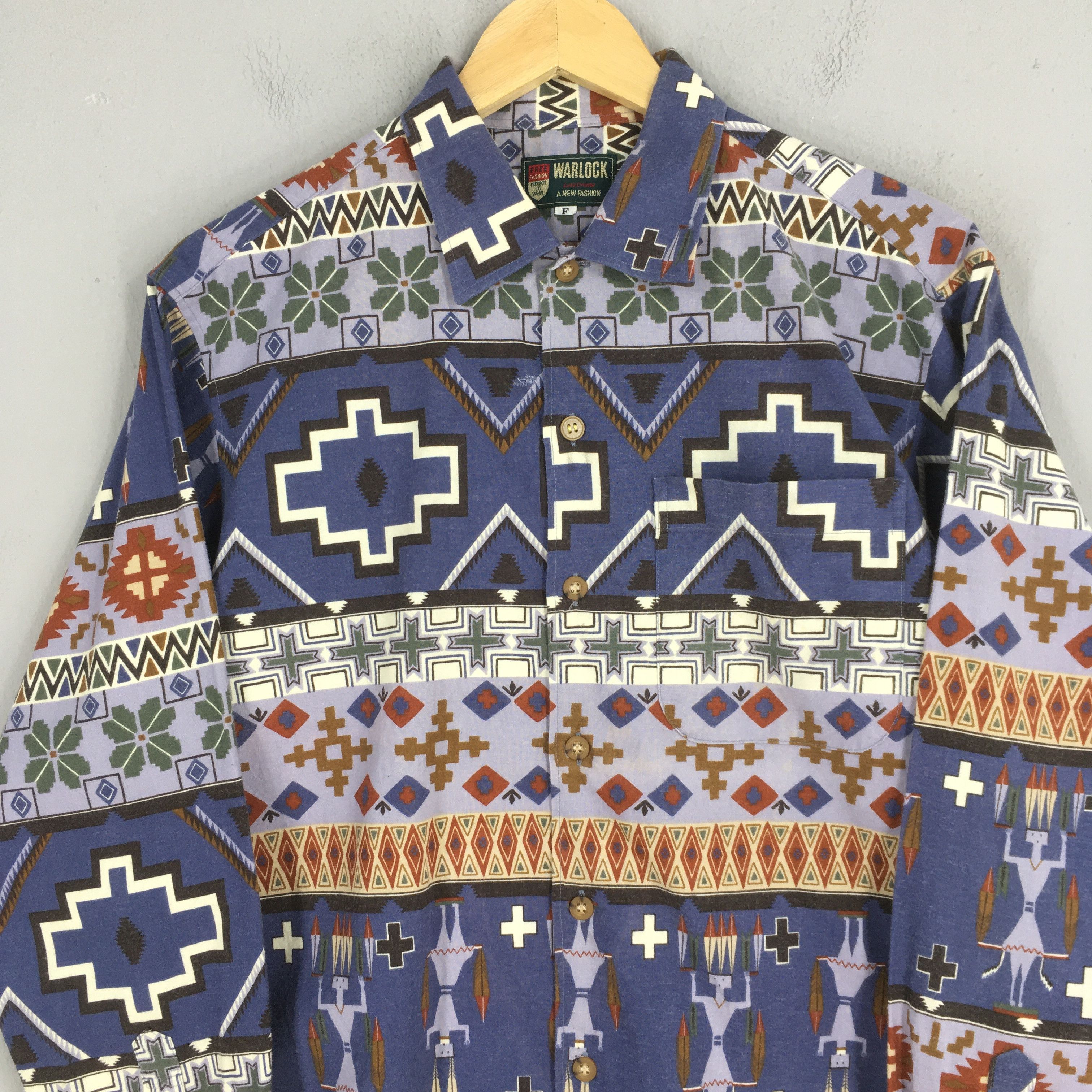 Vintage Vintage 80s Abstract Funky Geometrical Pattern Shirt Medium Size US M / EU 48-50 / 2 - 2 Thumbnail