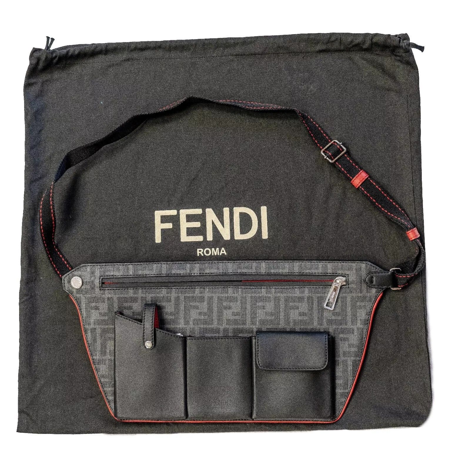 Fendi FENDI Vitello Grace Red Black 3 Pocket Belt Pouch Leather Size ONE SIZE - 1 Thumbnail