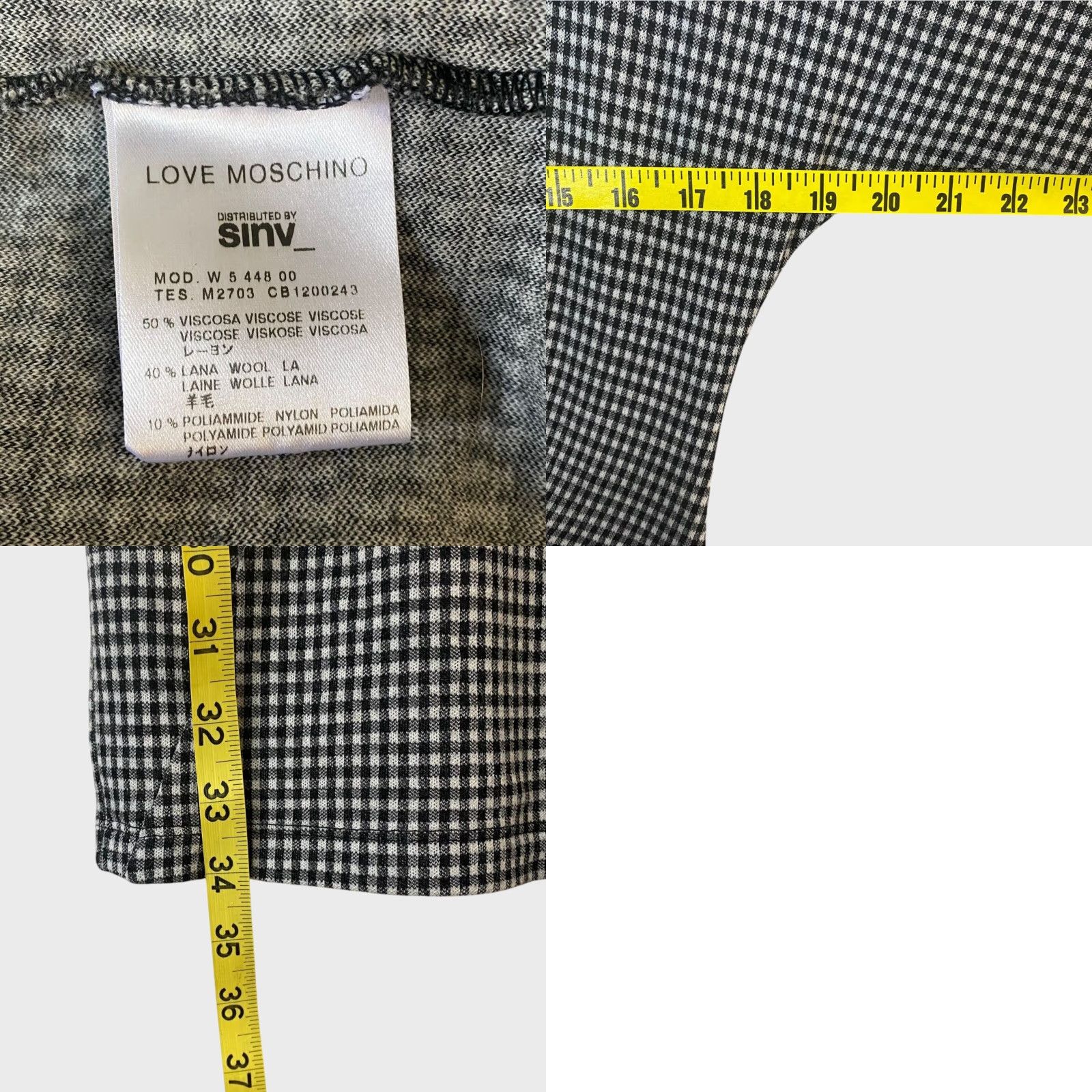 Moschino VINTAGE Love Moschino Gingham Mini Dress 3/4 Sleeve Cinched Black Women's Size 2 Wool Blend Pockets Dress Size XS / US 0-2 / IT 36-38 - 8 Thumbnail