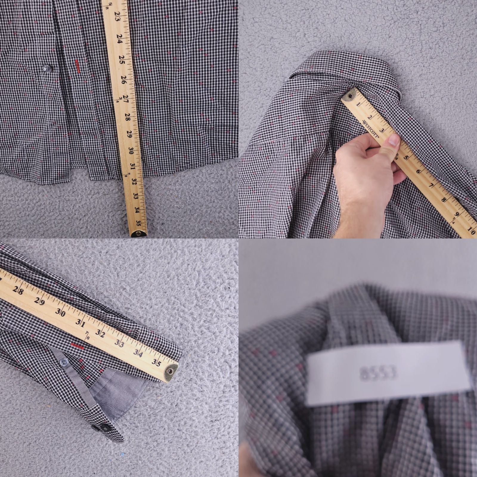 Hugo Boss HUGO BOSS Shirt Mens 2XL Black Check Dress Shirt Long Sleeve Button-Up Size 48R - 8 Thumbnail