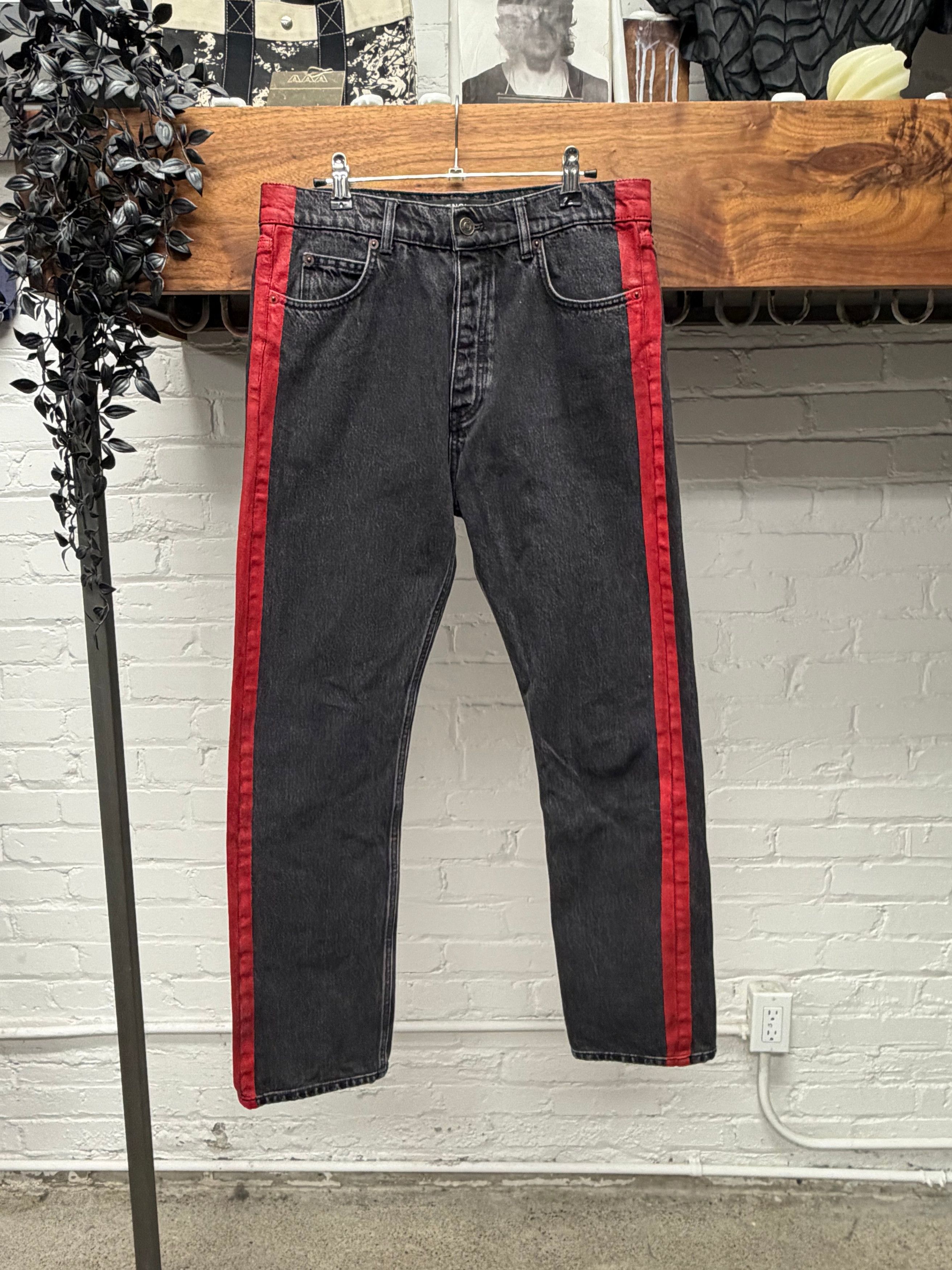 Balenciaga 2018 Balenciaga ‘Red Stripe’ Washed Grey Skinny Jeans Size US 30 / EU 46 - 1 Thumbnail