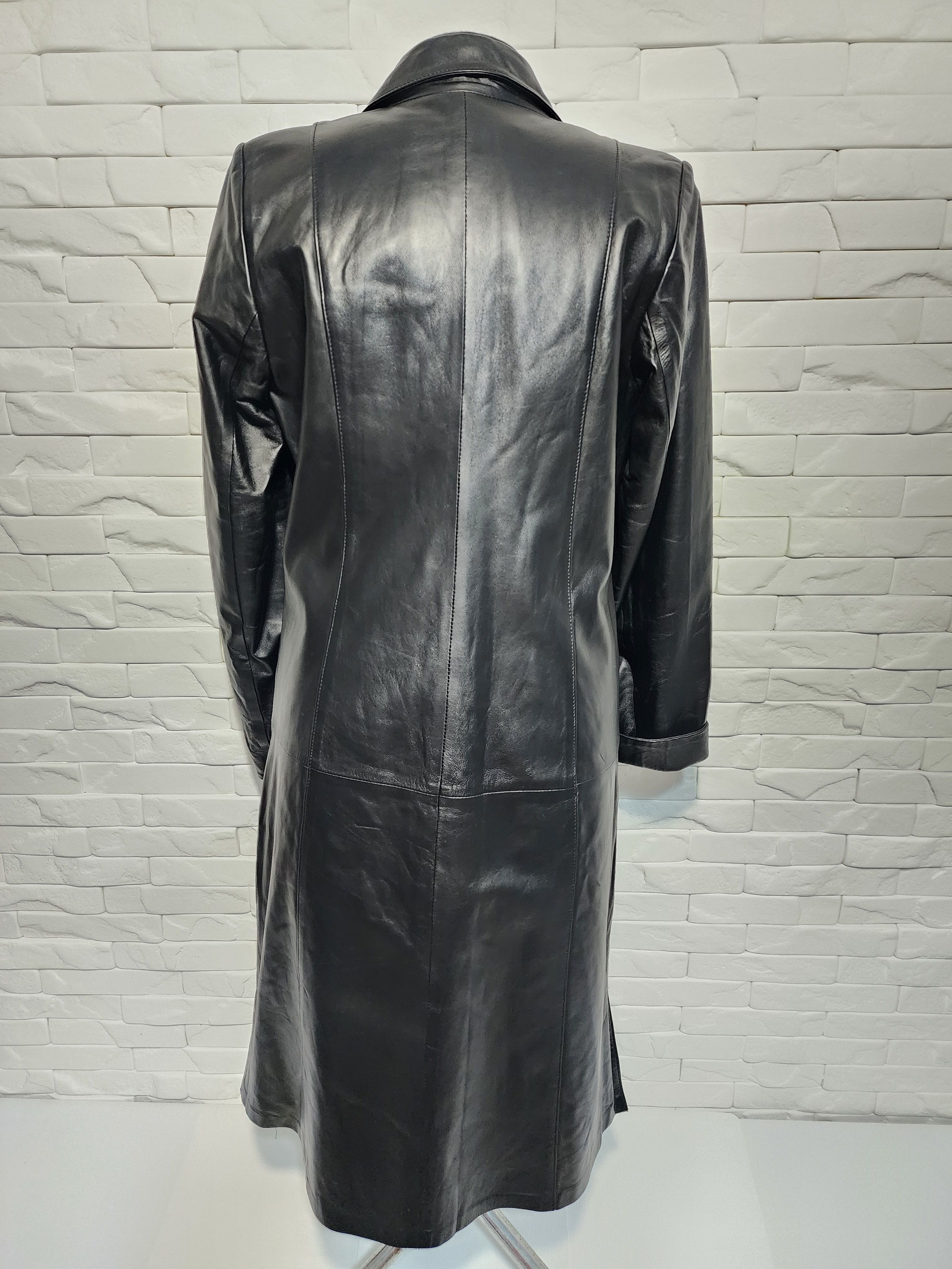 Genuine Leather Women black leather raincoat. Size L / US 10 / IT 46 - 4 Thumbnail