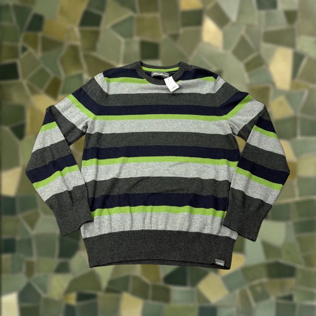 Eddie Bauer Eddie Bauer Sweater Mens Small Gray Navy Green Stripe Crewneck Cotton Nylon Wool Blend Striped Pullover Size US S / EU 44-46 / 1 - 1 Thumbnail