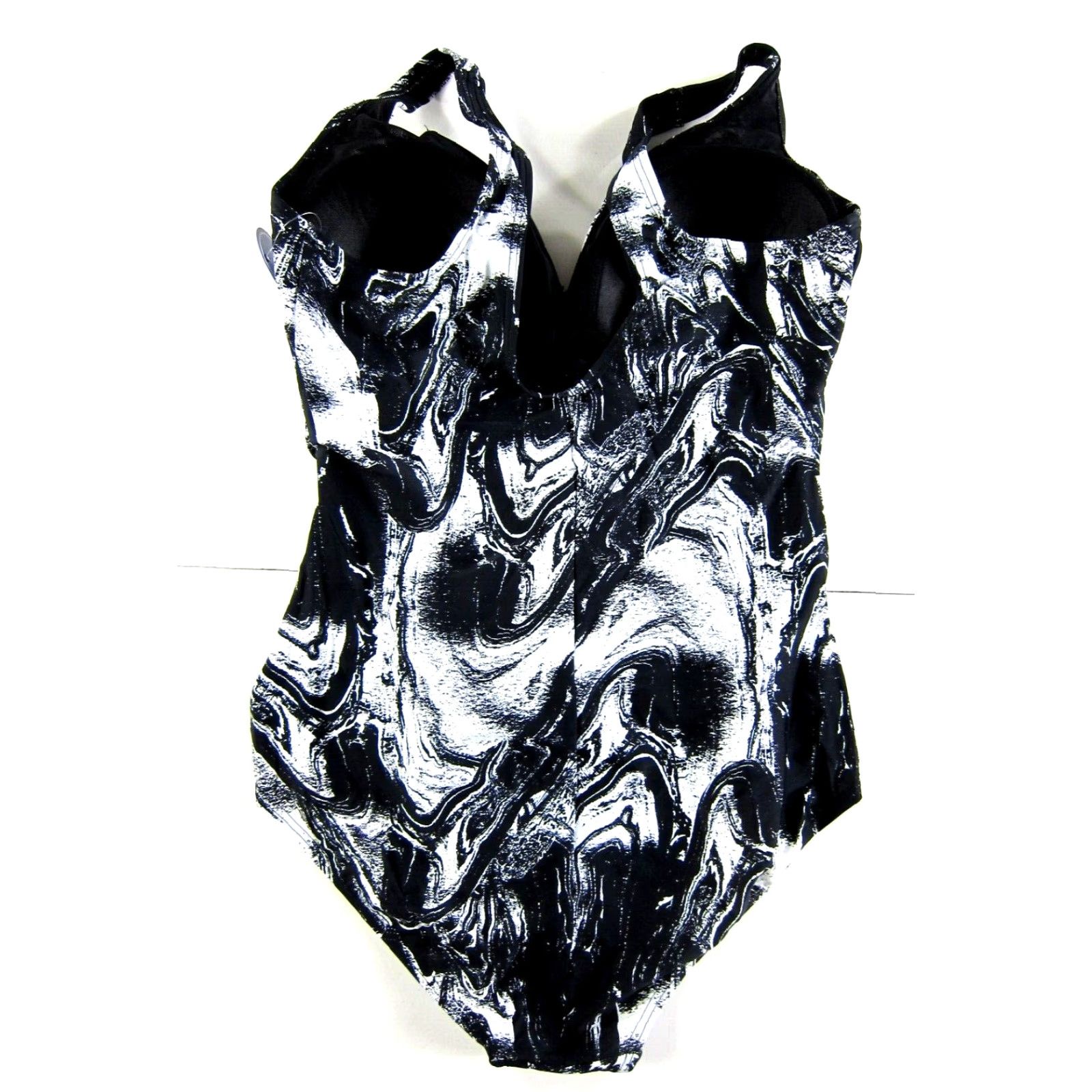 Vintage NWT SwimsuitsForAll Black White Swirl Ruched Slimming One Piece Swimsuit 18 Size ONE SIZE - 2 Thumbnail