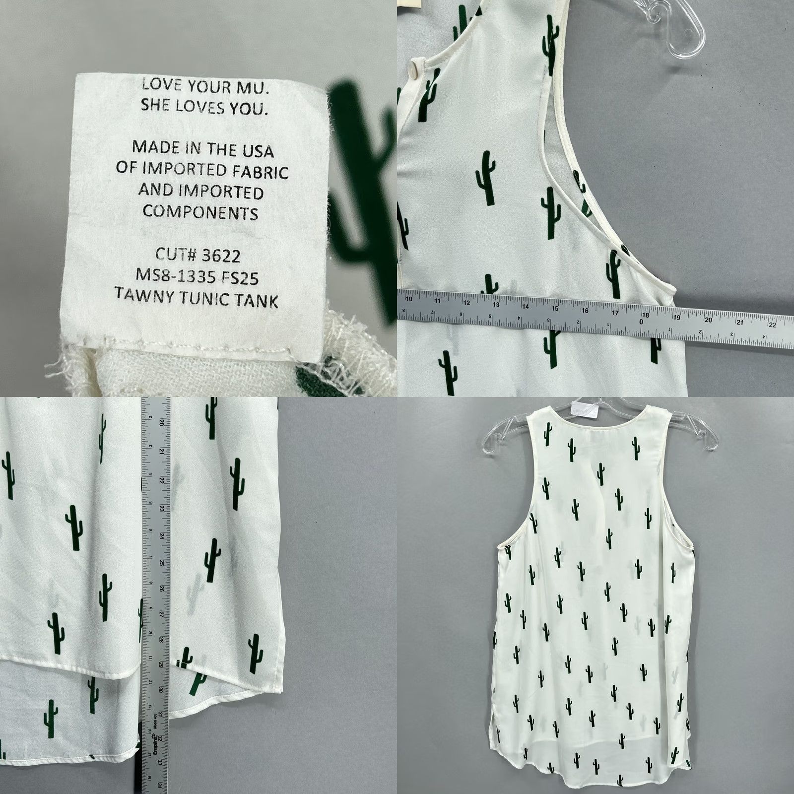 Show Me Your MuMu Show Me Your MuMu Womens Small Tank Tunic White Dark Green Cactus Print Size S / US 4 / IT 40 - 8 Thumbnail