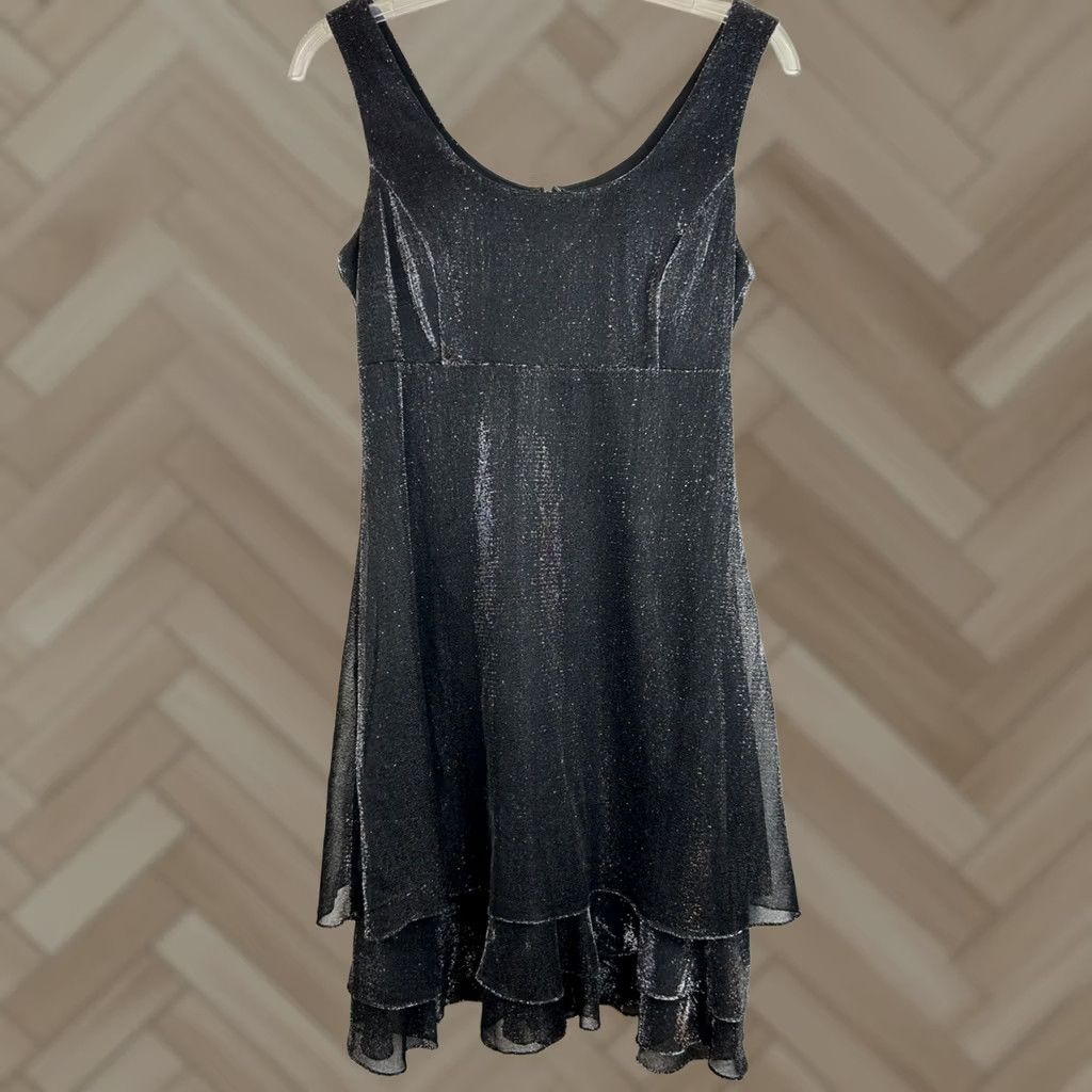 Vintage VINTAGE Late Edition ltd Party Dress Empire 8 Evening Cocktail Dress Silver Black Gray Ruffle United States 1980s Womens Size M / US 6-8 / IT 42-44 - 1 Thumbnail