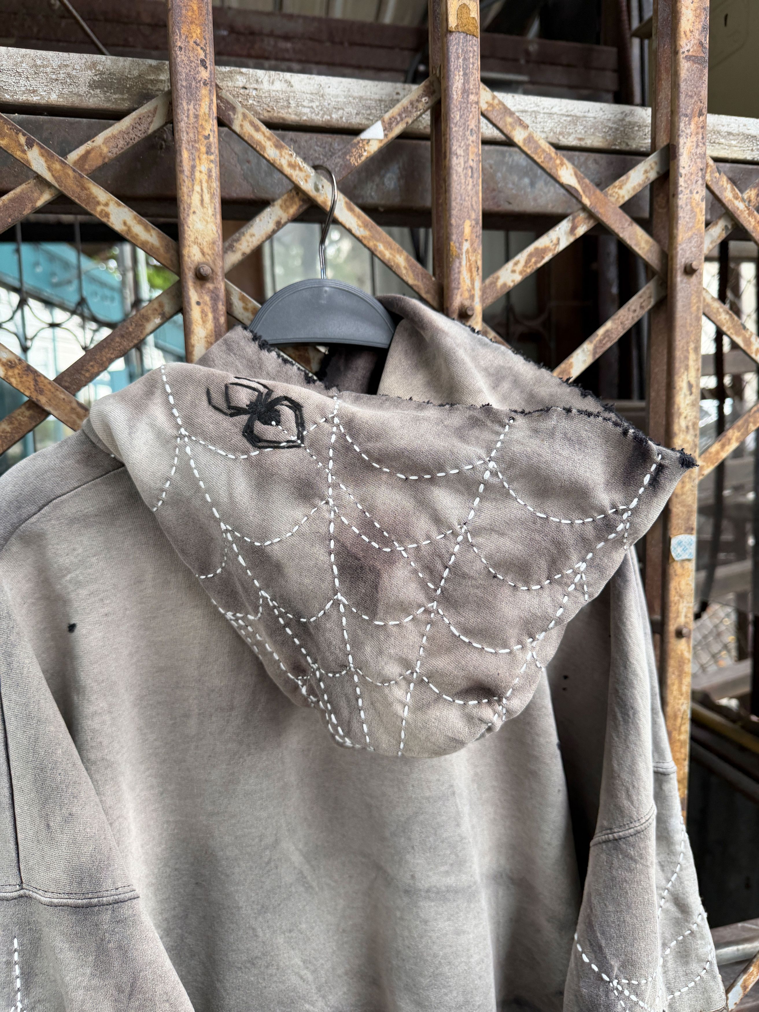 Japanese Brand XXL* Thrashed & Faded Sashiko Spider Web Hoodie Size US XXL / EU 58 / 5 - 20 Thumbnail