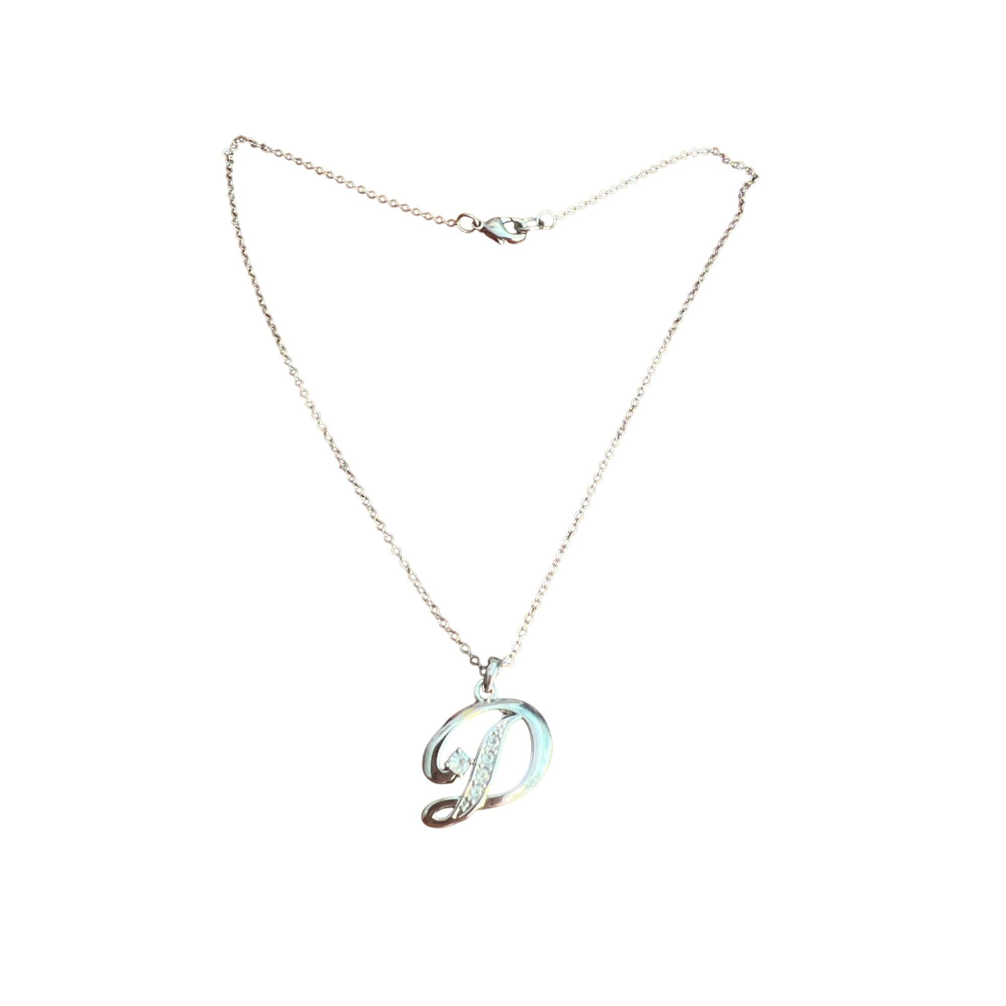 Other Silver Tone Initial "D" Pendant Necklace Clear Crystal Rhine Size ONE SIZE - 1 Thumbnail