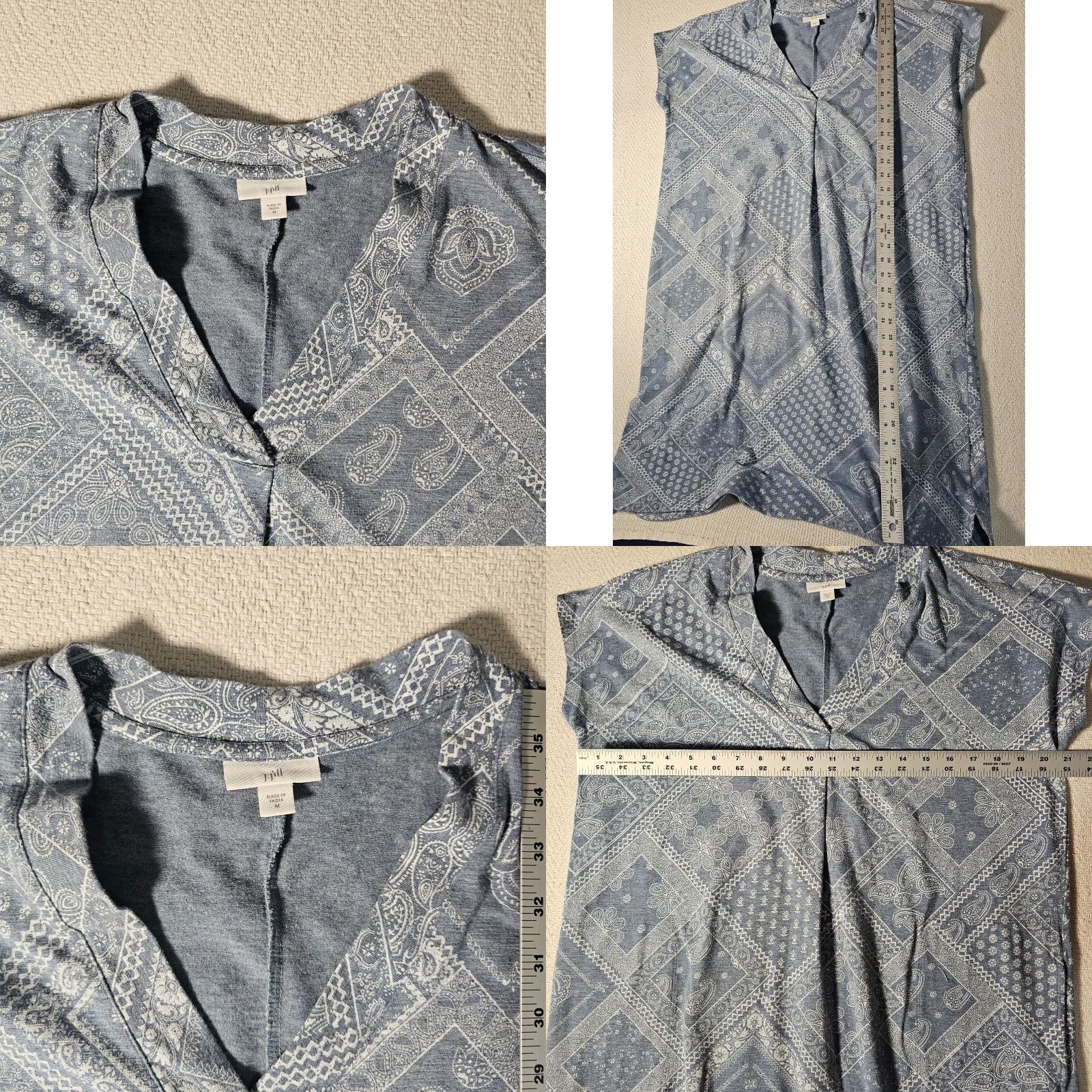 J. Jill J Jill Dress Medium Blue Bandana Print Pockets V Neck Shift Casual Knee Length Cotton Blend Size M / US 6-8 / IT 42-44 - 8 Thumbnail