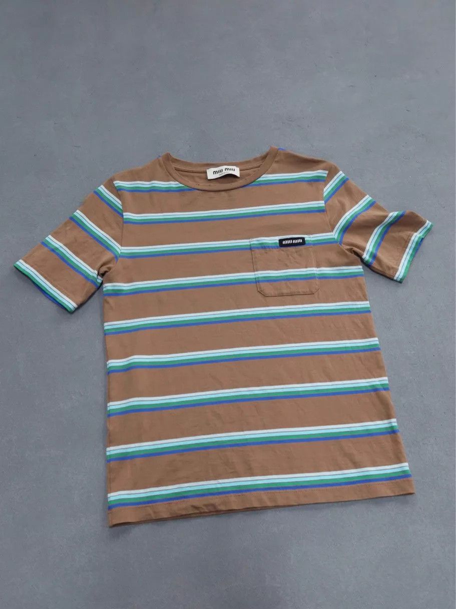 Miu Miu MIU MIU Colorblock Striped Logo Crew T Blue Gray XS Size XS / US 0-2 / IT 36-38 - 1 Thumbnail