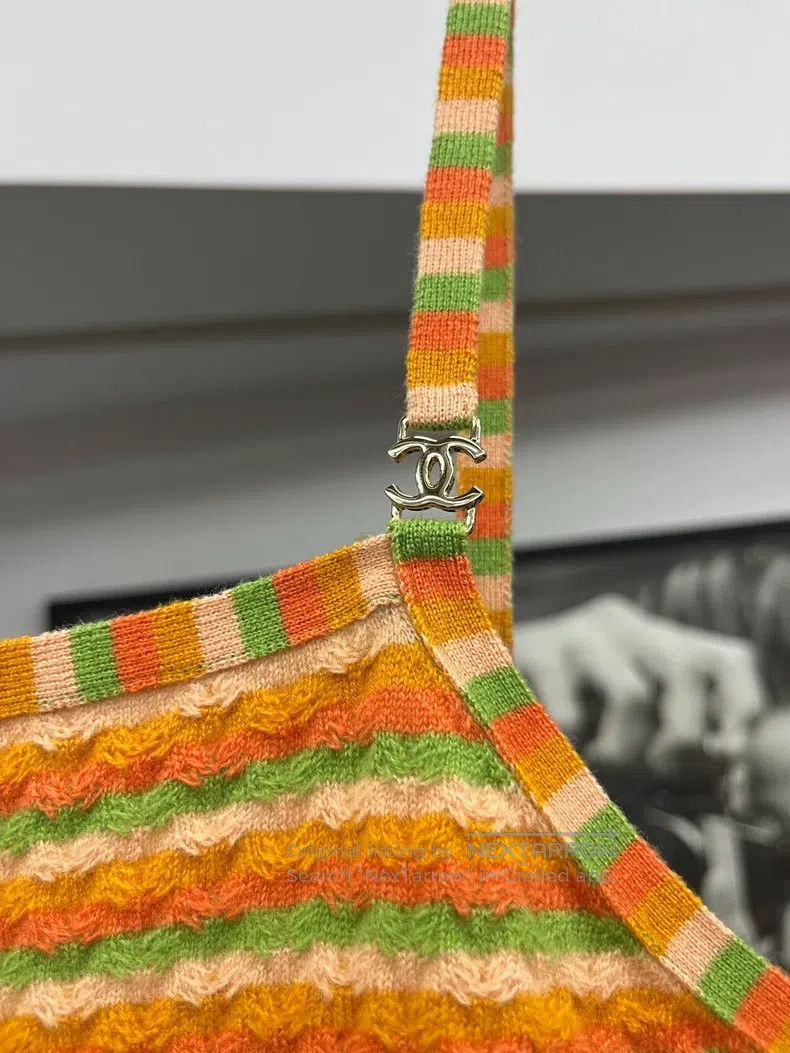 Chanel Chanel 24A orange striped cashmere strap top Size S / US 4 / IT 40 - 2 Thumbnail