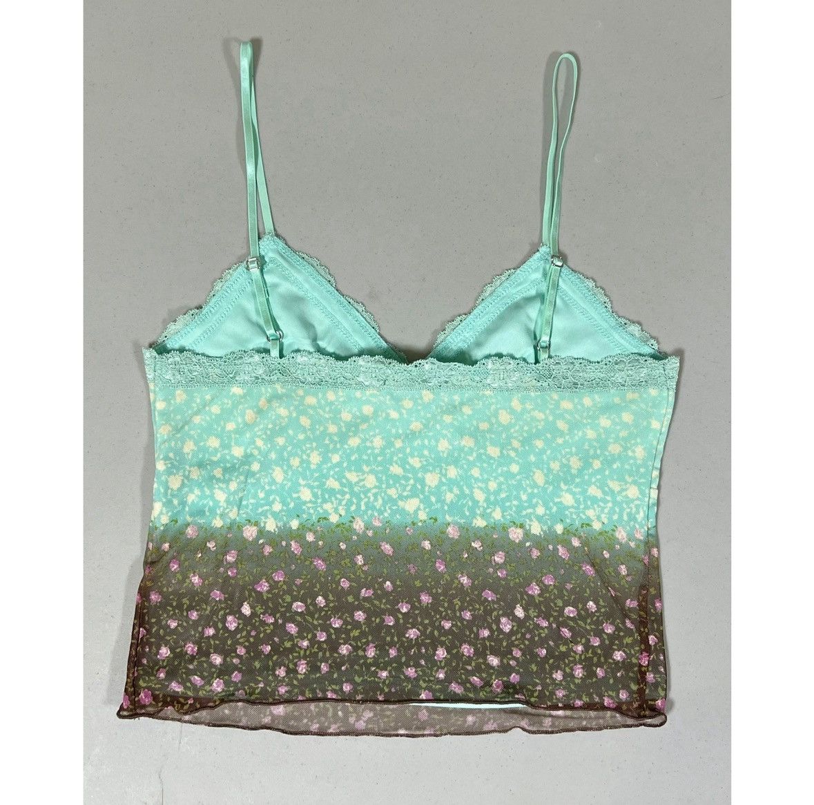 Vintage Teal Brown Ombré Floral Lace Mesh Tank Top Shirt Size S 🧚🏼‍♀️🤎✨ Size S / US 4 / IT 40 - 5 Thumbnail
