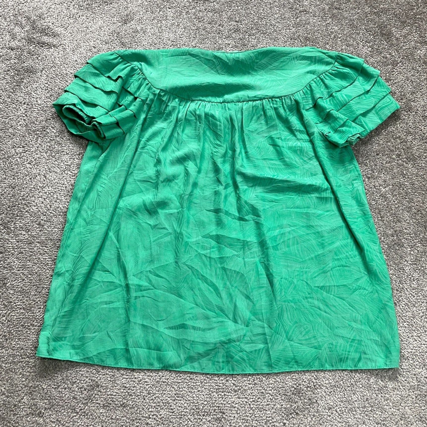Vintage Current Air Blouse Women Small Green Tropical V-Neck Pleated Short Sleeve Tunic Casual Shirt Size S / US 4 / IT 40 - 2 Thumbnail