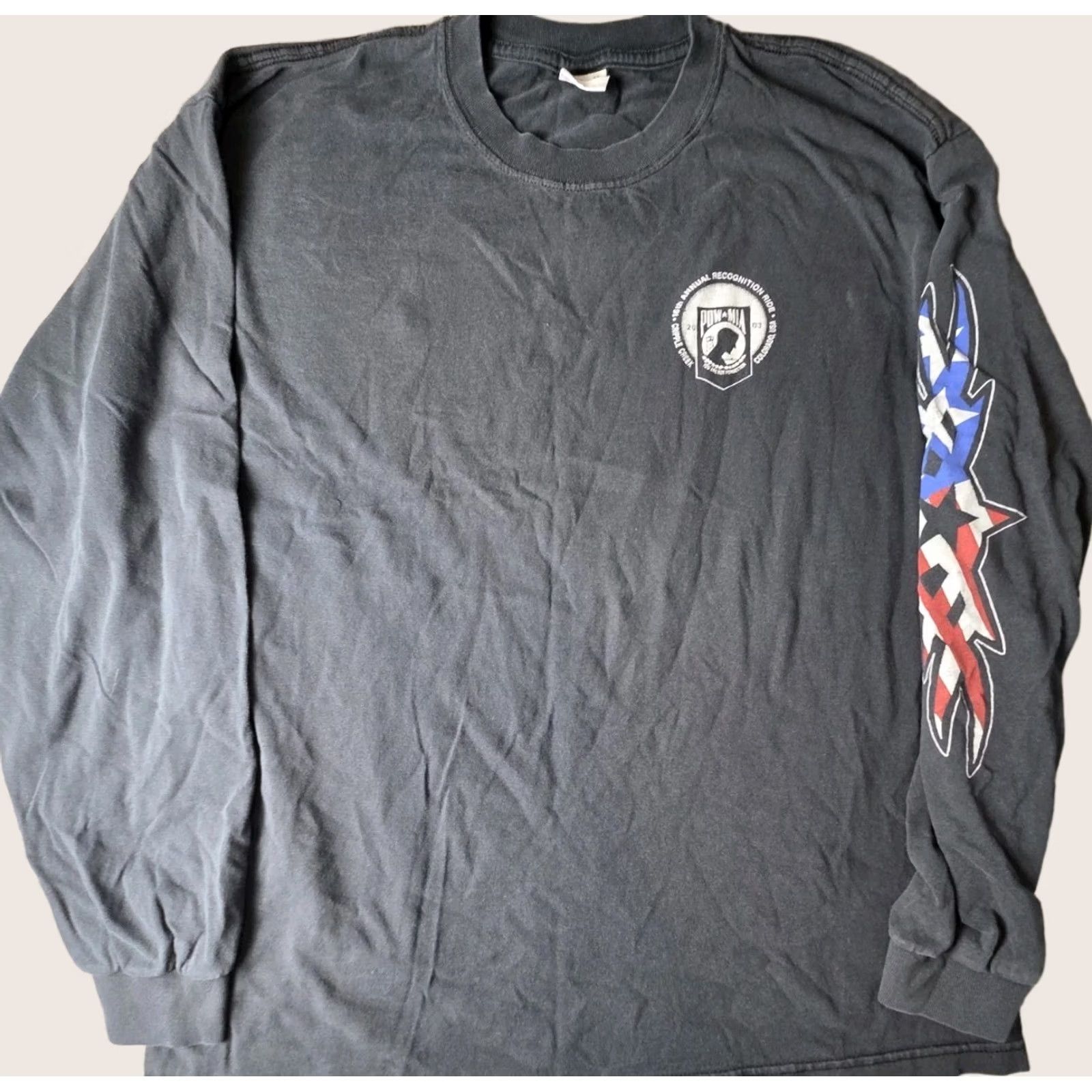 Anvil VINTAGE Anvil Pow Cripple Creek T Shirt Long Sleeve Crew Neck XL Men Black Cotton Graphic Print Vintage Yes Military Veterans All Seasons Size US XL / EU 56 / 4 - 1 Thumbnail