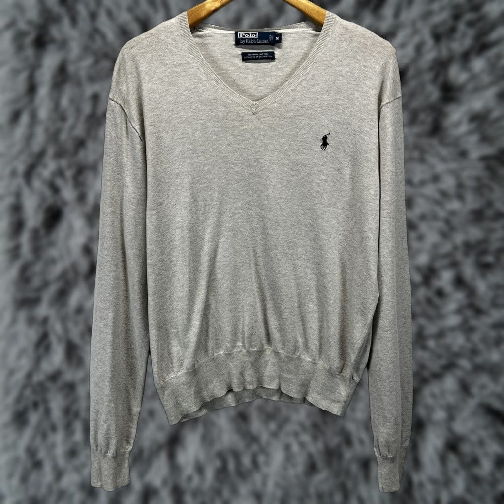 Ralph Lauren VINTAGE Polo Ralph Lauren Vneck Sweater Mens M Gray Pima Cotton Pullover 90s Preppy Pony Mens Size US M / EU 48-50 / 2 - 1 Thumbnail