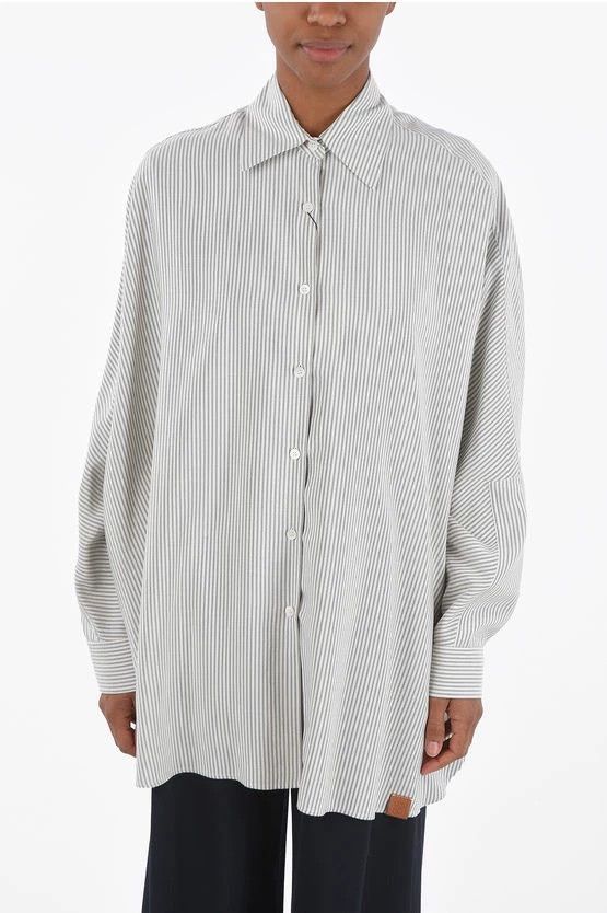 Loewe Loewe Gray White Striped Silk Shirt - dmc Size US M / EU 48-50 / 2 - 1 Thumbnail