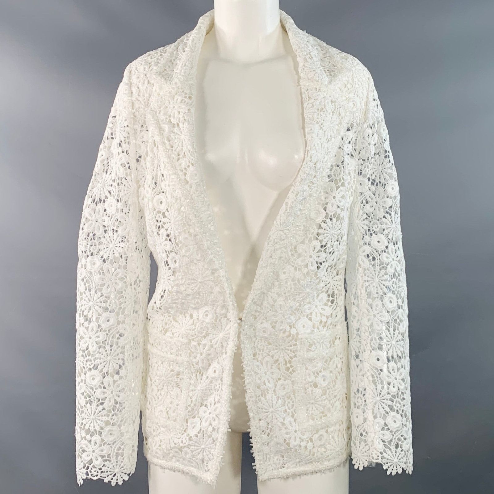 Other WEILL PARIS M White Polyester Lace Notch Lapel Jacket Blazer Size M / US 6-8 / IT 42-44 - 1 Thumbnail