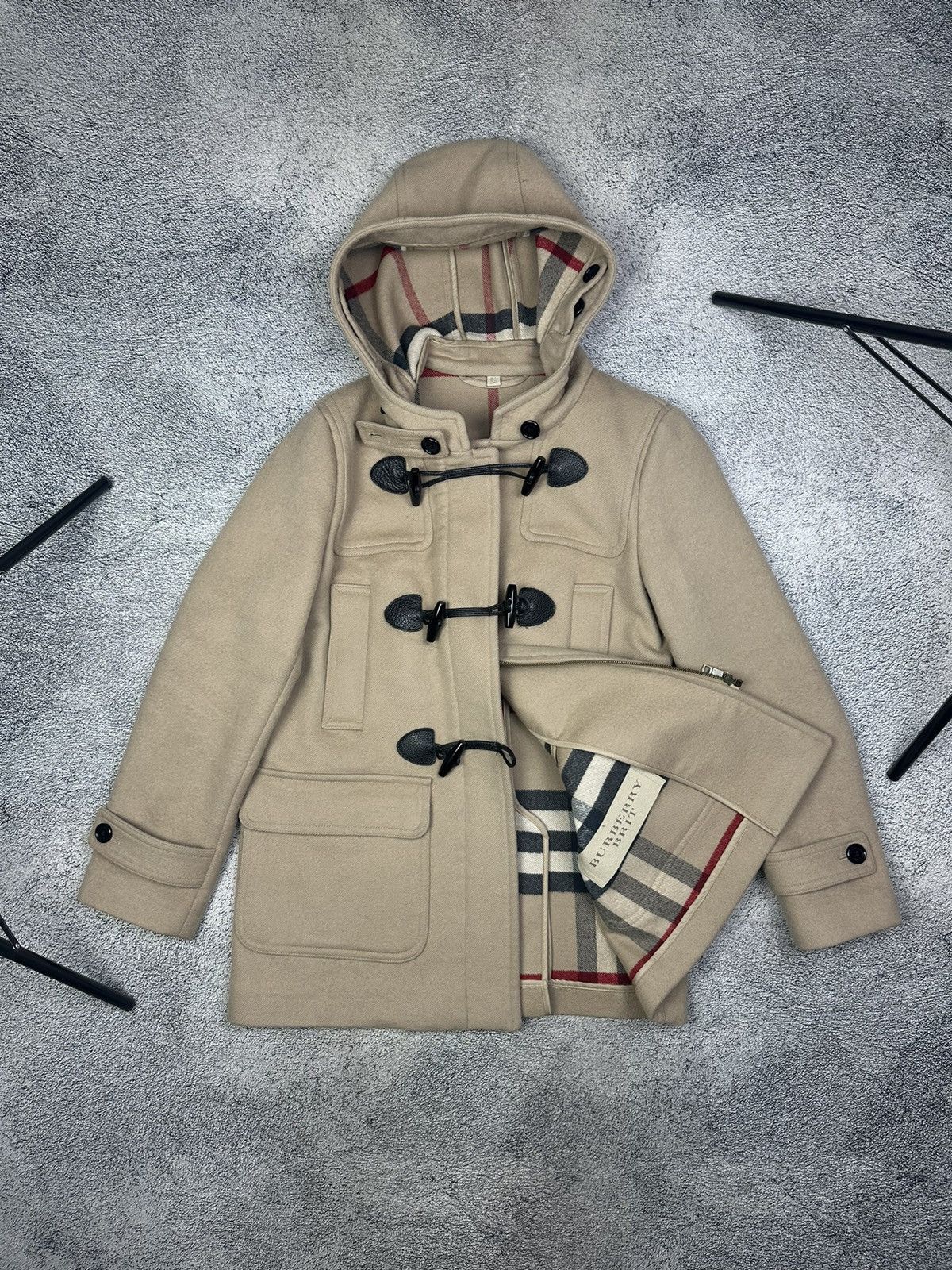 image of Burberry Brit Wool Duffle Coat in Beige, Men's (Size Small)