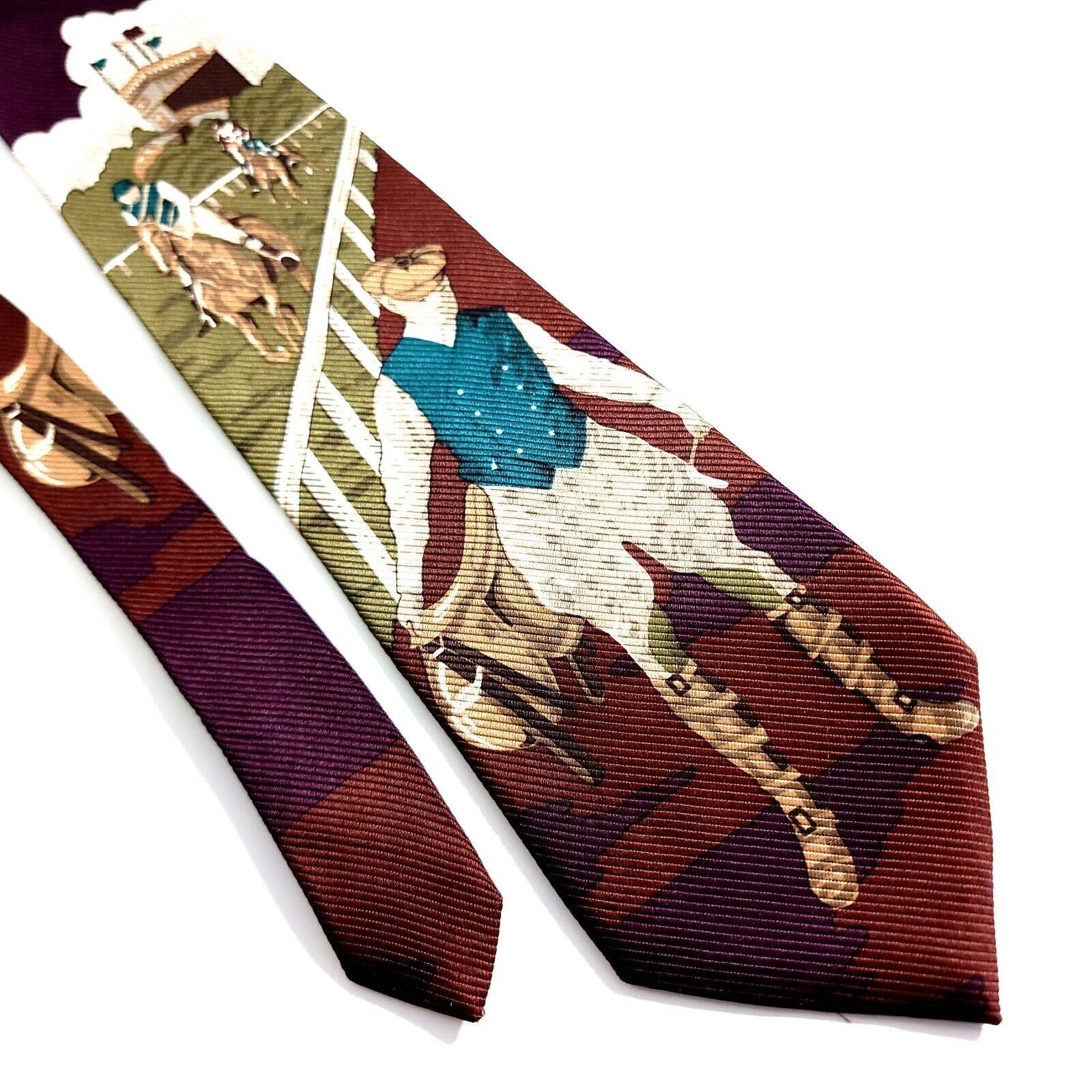 Vintage Spencer & Lowe Woven Red Brown Horse & Jockey Wide Silk Tie Size ONE SIZE - 1 Thumbnail