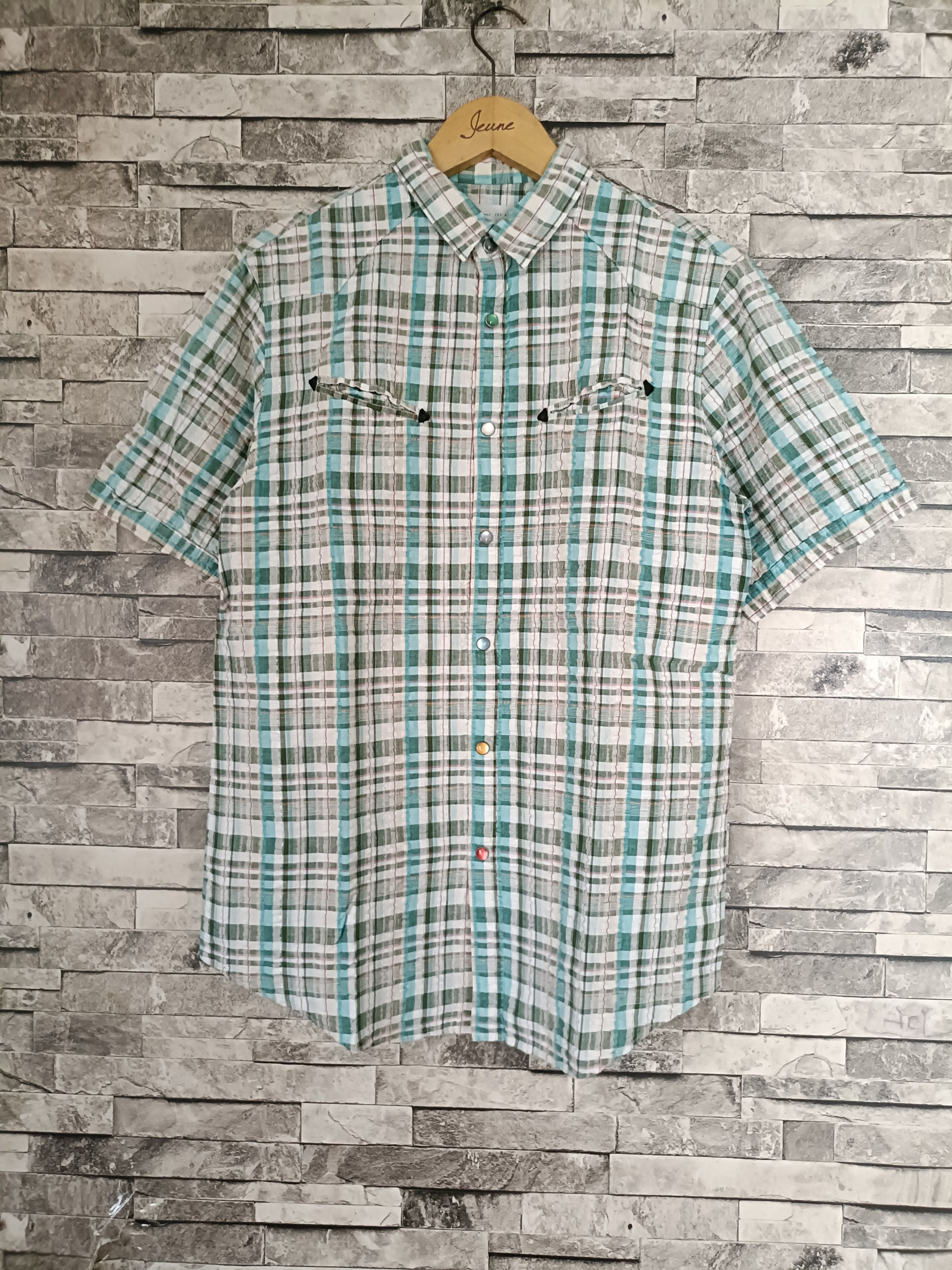 SHIPS Ships jet blue crinkle gem buttons shirt Size US L / EU 52-54 / 3 - 1 Thumbnail
