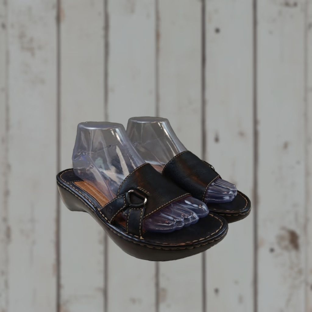 Born Born Women Sandal Slide Black Leather Mid Heel 9.5 US 40.5 EU Casual Shoes Womens Size US 10 / IT 40 - 1 Thumbnail