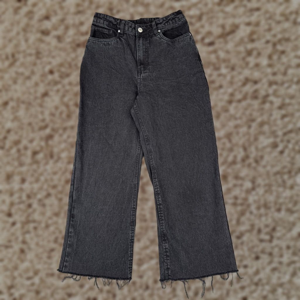 Vintage Refuge Jeans Junior 7 Black Denim Wide Leg Distressed Cotton High 26x24 Size 28" / US 6 / IT 42 - 1 Thumbnail