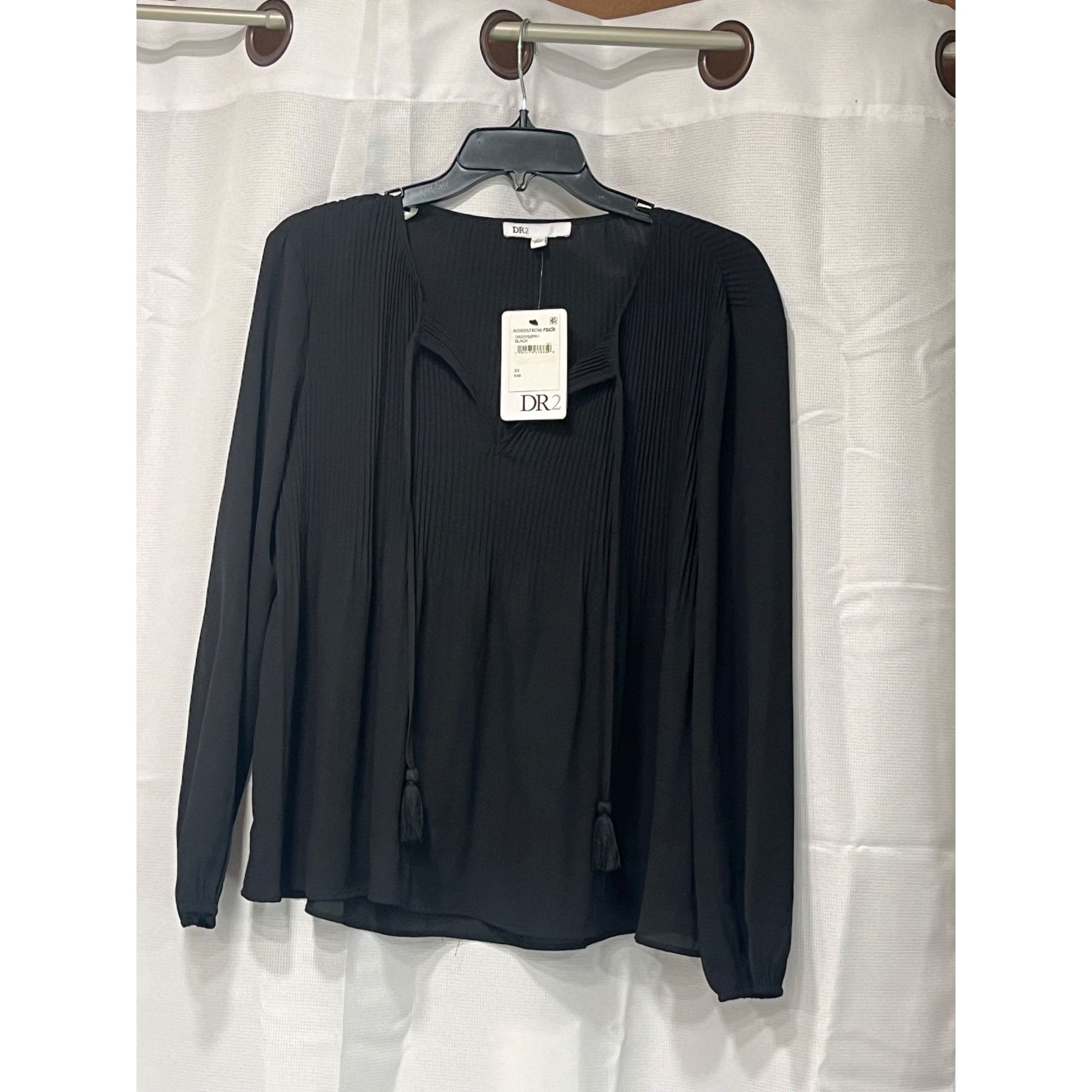 Other DR2 Women’s Plisse Peasant Top, Black, XS Size XS / US 0-2 / IT 36-38 - 5 Thumbnail