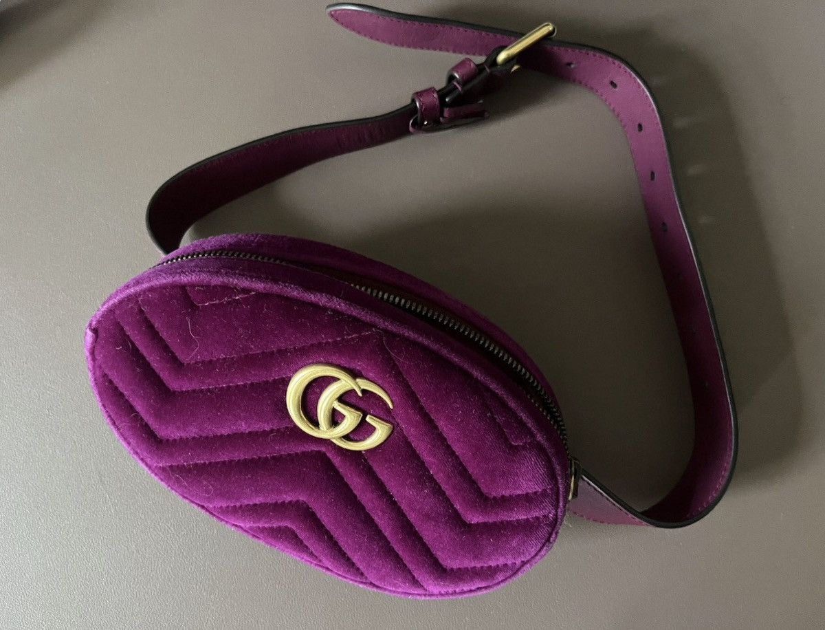 Gucci Gucci Marmont Purple Velvet Belt Bag Size ONE SIZE - 1 Thumbnail