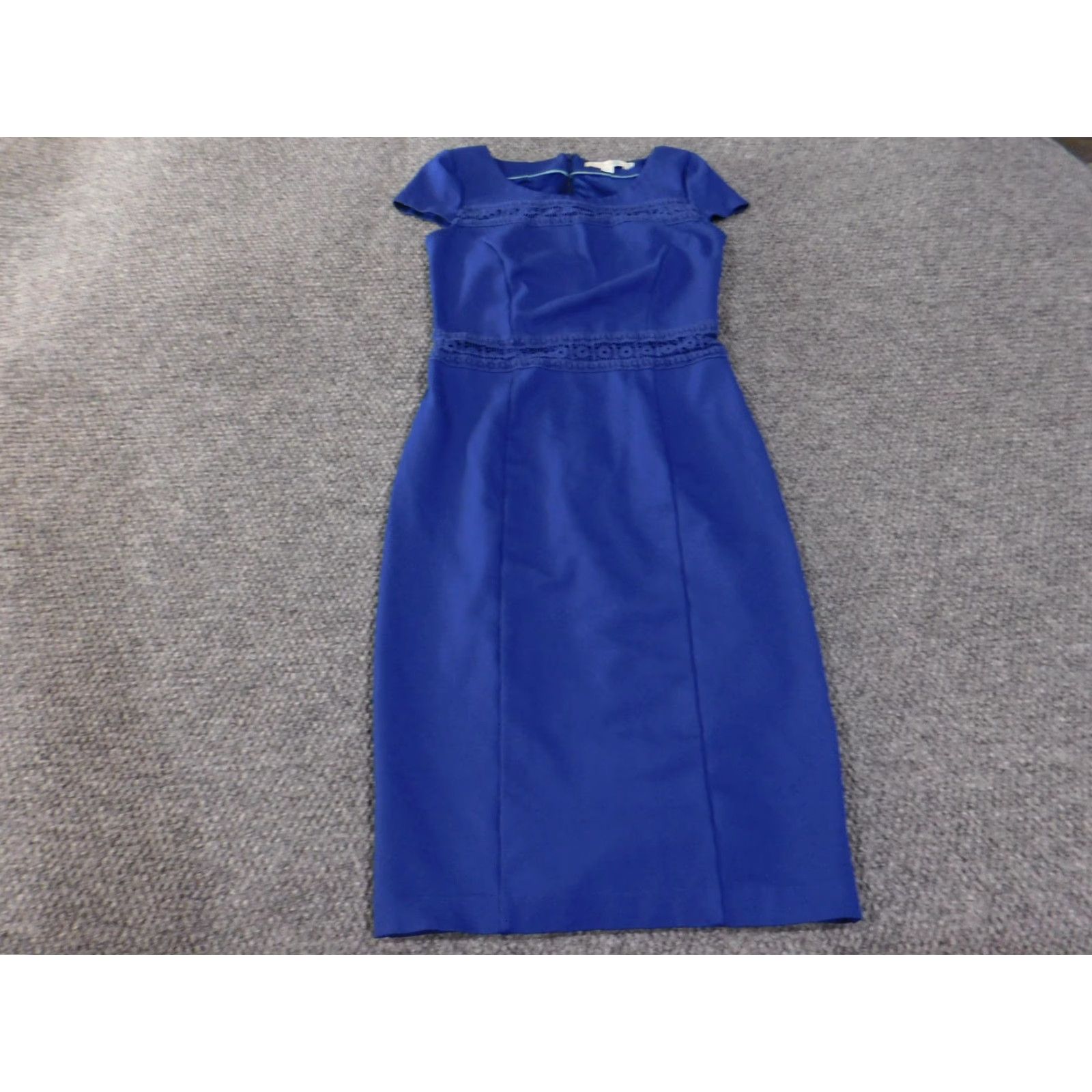 Boden Dress Womens US 4 Blue Short Sleeve Sheath Midi Lace Trim Work Office  Dress