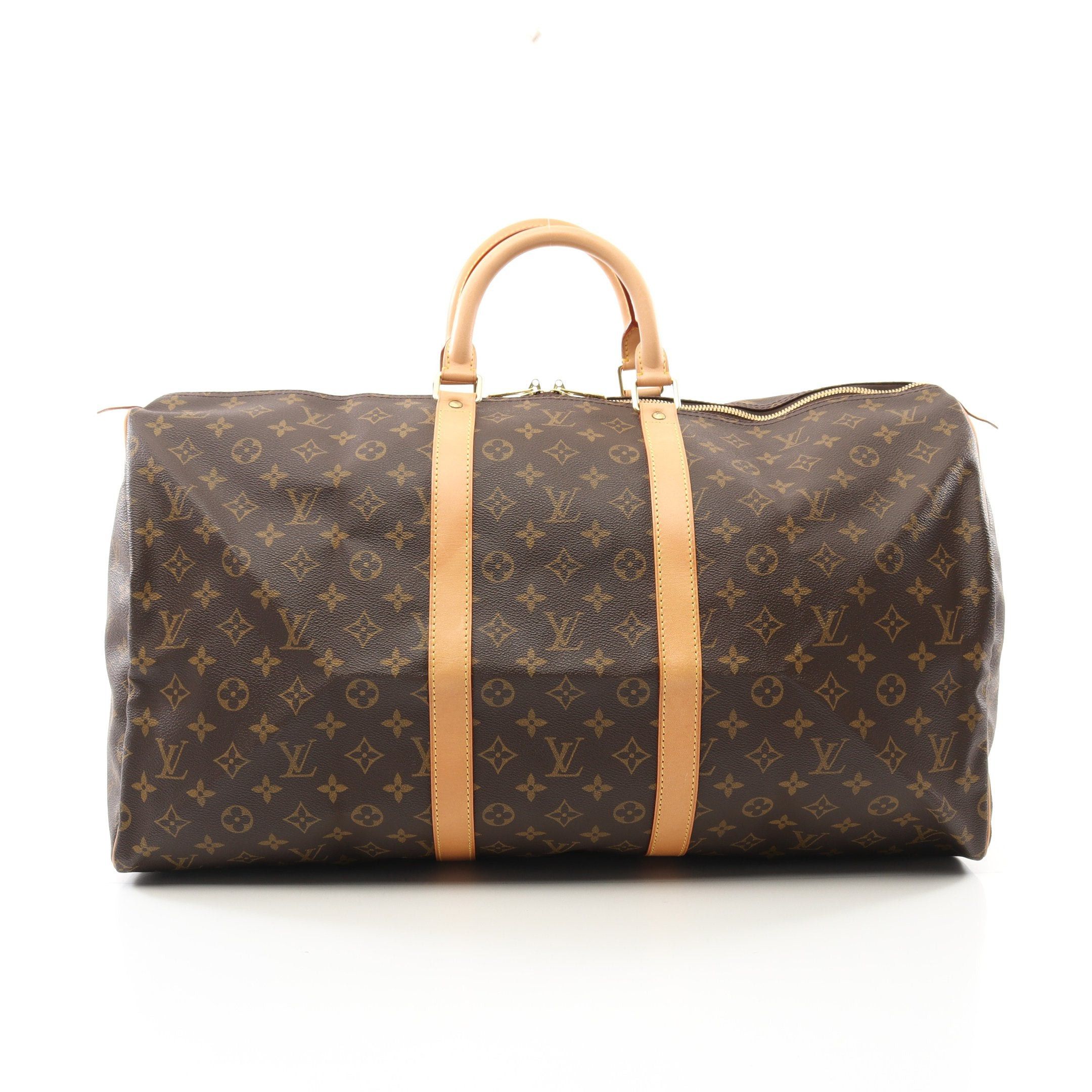 Louis Vuitton Keepall 55 Monogram Boston Bag Leather Brown