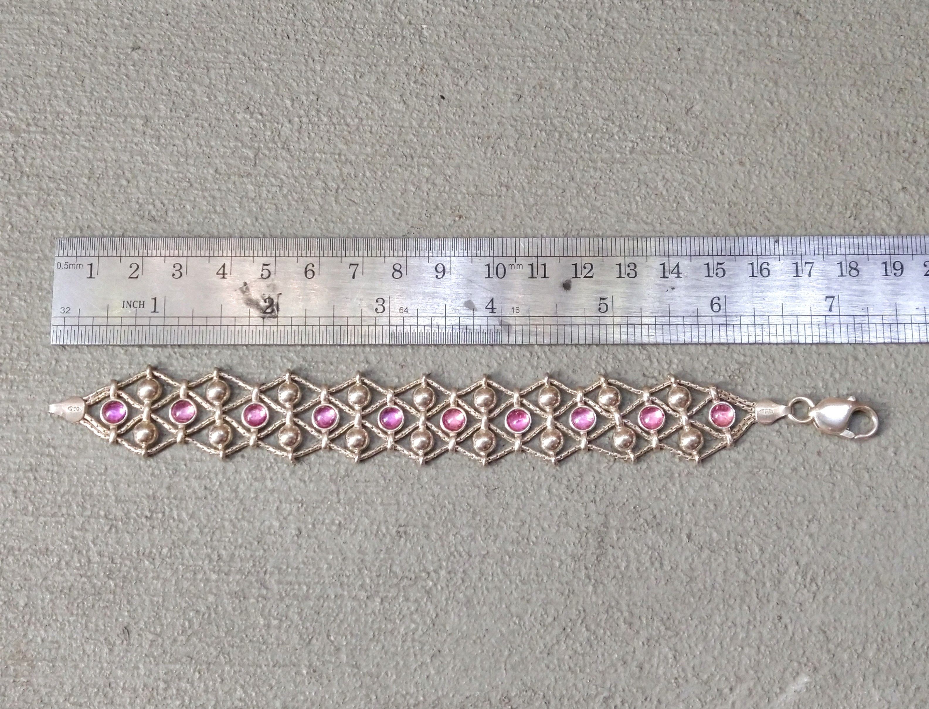 Jewelry × Vintage Vintage Sterling Silver Bracelet Pink Glass Chain Italy Y2K Size ONE SIZE - 11 Thumbnail