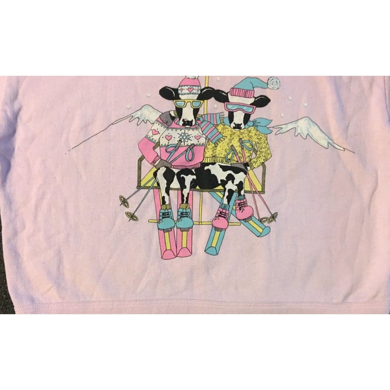 Vintage Vtg 80s Ski Cows Faded Crop Sweatshirt M Boxy Cartoon Funny Animal Grunge 90s Size M / US 6-8 / IT 42-44 - 3 Thumbnail