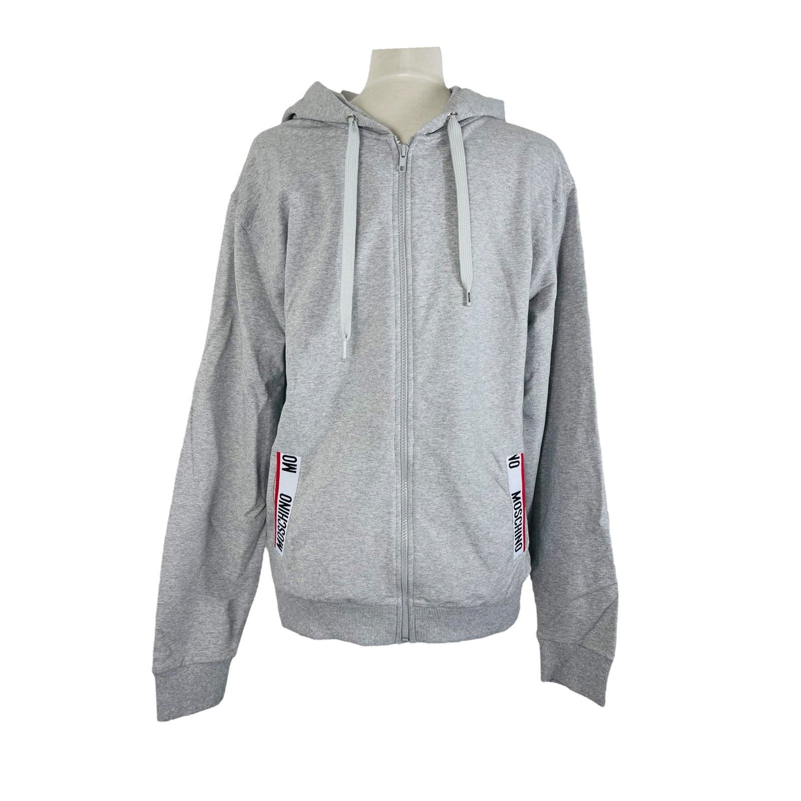 image of Moschino Pocket Stripes Logo Grey Zipper Hoodie Small, Men's