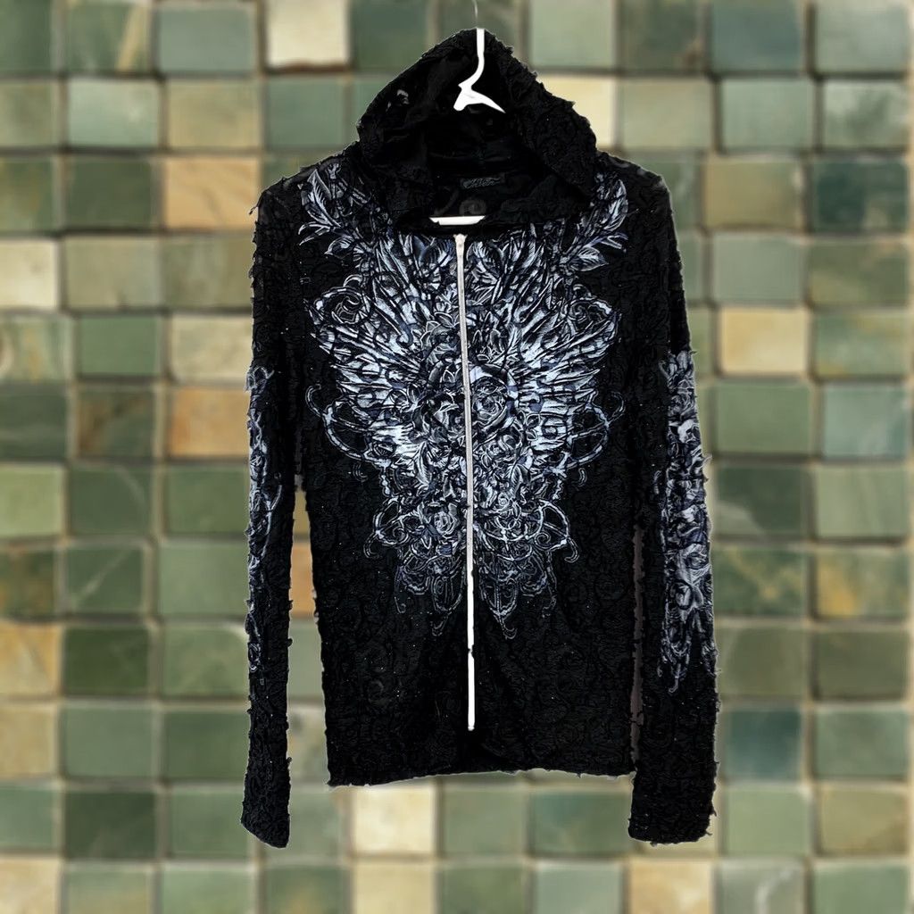 Vintage VINTAGE Y2K In Vein Women's M Black Sheer Textured Full Zip Hoodie Jacket Gothic Tattoo Gender: Womens Size M / US 6-8 / IT 42-44 - 1 Thumbnail