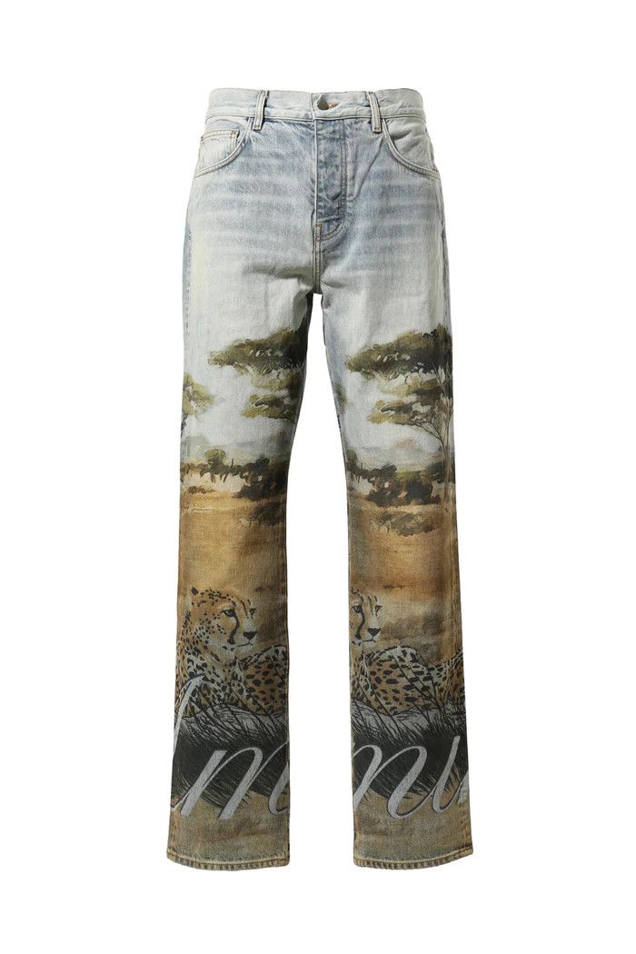 Amiri o1c11t2y0424 Printed Safari Straight Denim Jeans in Blue Size US 34 / EU 50 - 2 Thumbnail
